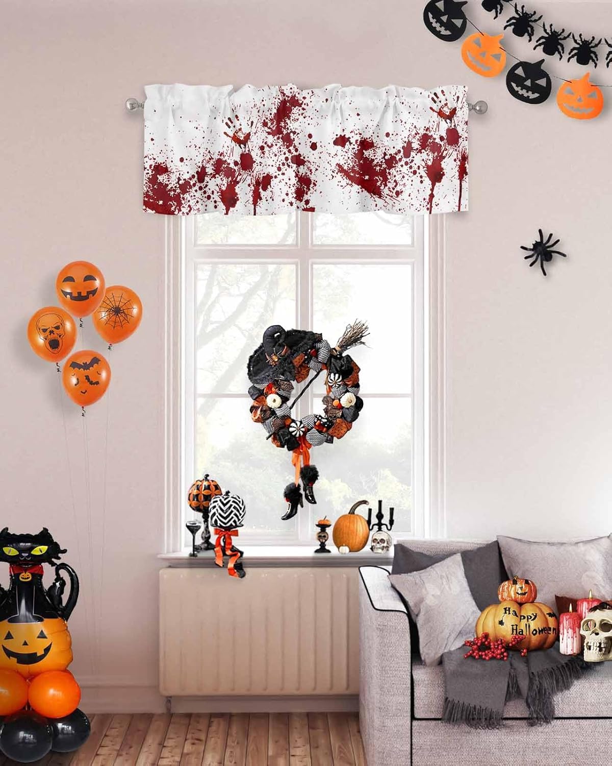 Cortinas de Halloween para cocina, cafetería, cortinas cortas con estampado de manos crueles y espeluznantes, 42 x 18 pulgadas, bolsillo para barra,