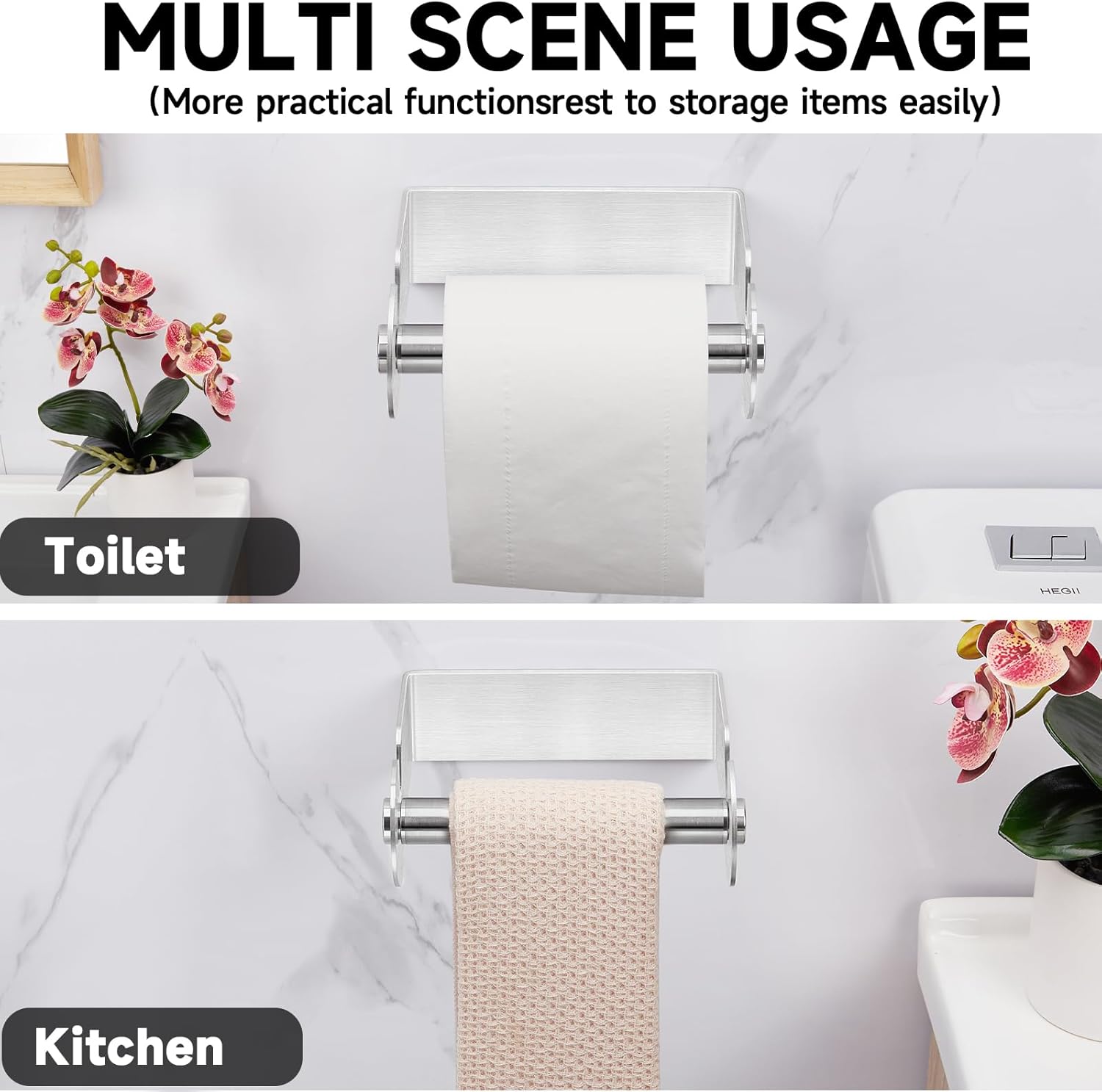 XILIMEN Soporte adhesivo de papel higiénico de níquel cepillado, soporte de pared para rollo de papel higiénico, soporte para rollo de papel
