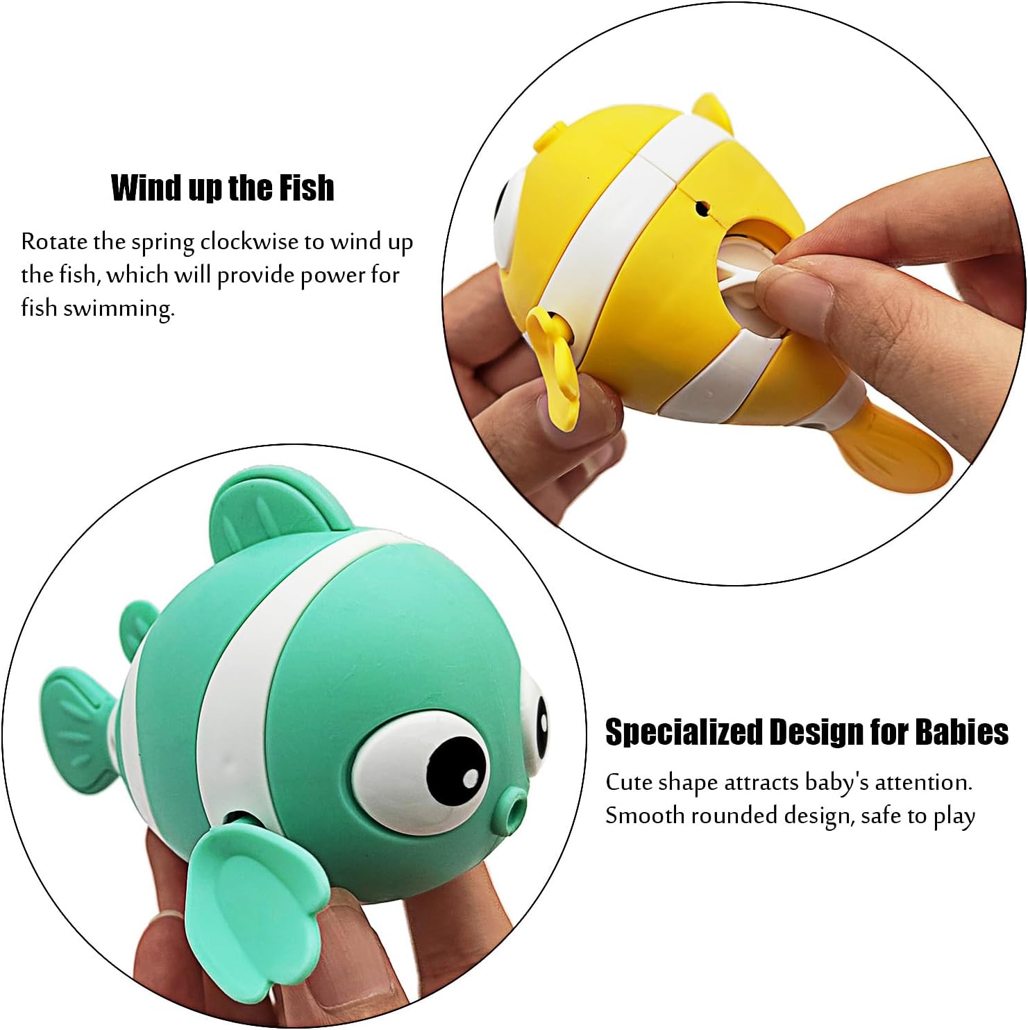 Tipmant Lindo juguete de baño para bebé, animal de pez enrollado para bañera, tanque de agua, piscina de 1, 2, 3, 4, 5, 6 años, regalos de