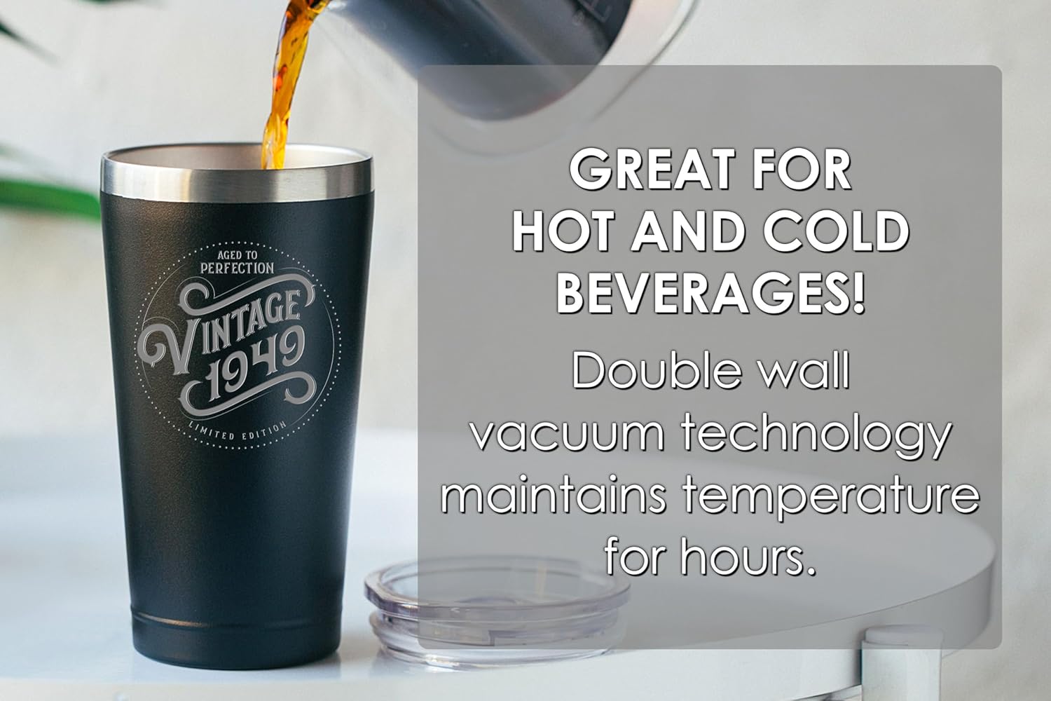 Regalos de cumpleaños número 75 para hombres y mujeres, vaso de café de estilo vintage 1949 con tapa, taza de café de regalo para cumpleaños 75 para