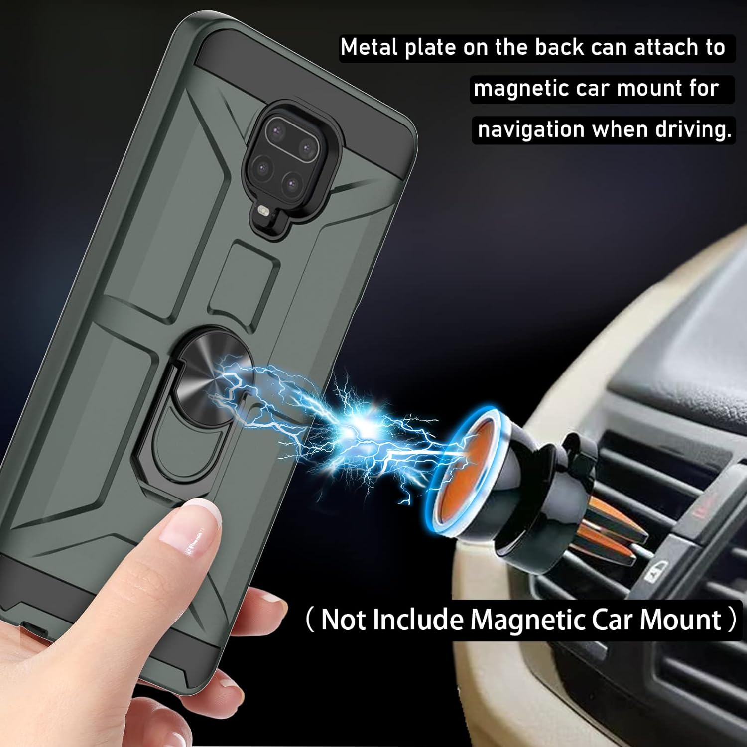 Funda para Xiaomi Note 9 Pro, Note 9sNote 9 Pro Max, con 3 protectores de pantalla de vidrio templado, soporte de anillo integrado y soporte
