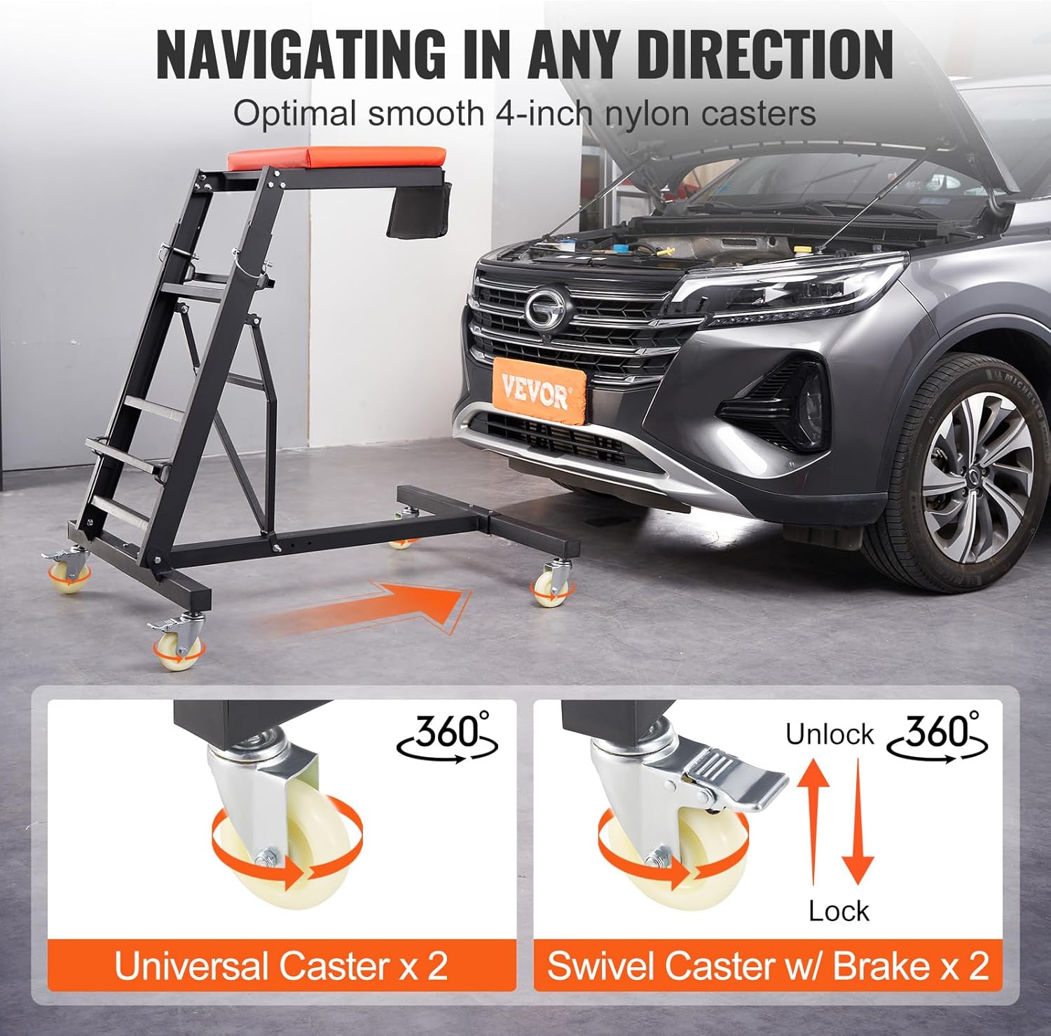 VEVOR Enredadera automotriz superior, con altura ajustable de 49.6 a 75.6 pulgadas, capacidad de 400 libras, 4 ruedas giratorias, enredadera
