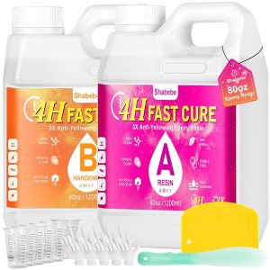 Shabebe Kit de resina epoxi de 80 onzas, resina epoxi de curado rápido de 4 horas, resina epoxi transparente antiamarilleamiento y sin burbujas, Shabebe Kit de resina epoxi de 80 onzas, resina epoxi de curado rápido de 4 horas, resina epoxi transparente antiamarilleamiento y sin burbujas,