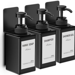Juego de 3 dispensadores de champú y acondicionador, dispensador montado en la pared de 15.2 fl oz, dispensador de jabón de manos sin taladros con Juego de 3 dispensadores de champú y acondicionador, dispensador montado en la pared de 15.2 fl oz, dispensador de jabón de manos sin taladros con