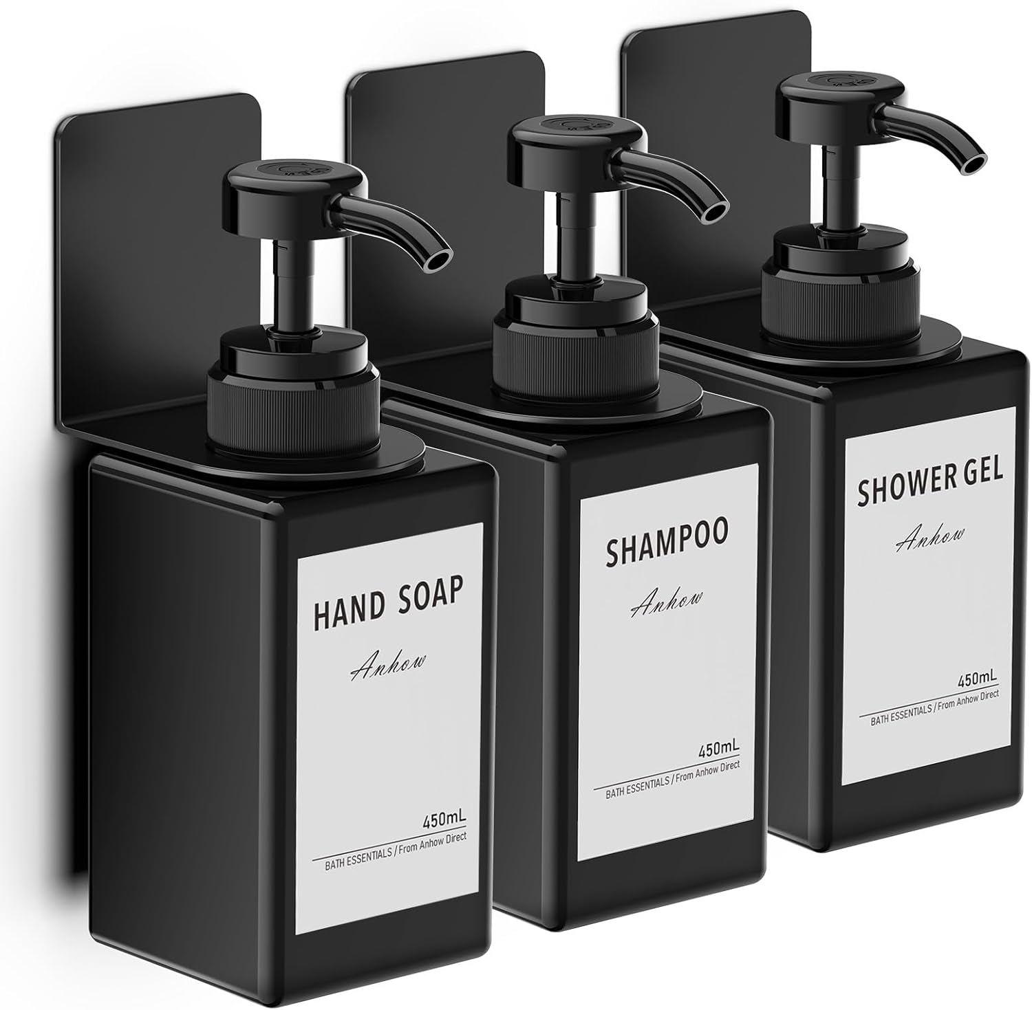 Juego de 3 dispensadores de champú y acondicionador, dispensador montado en la pared de 15.2 fl oz, dispensador de jabón de manos sin taladros con