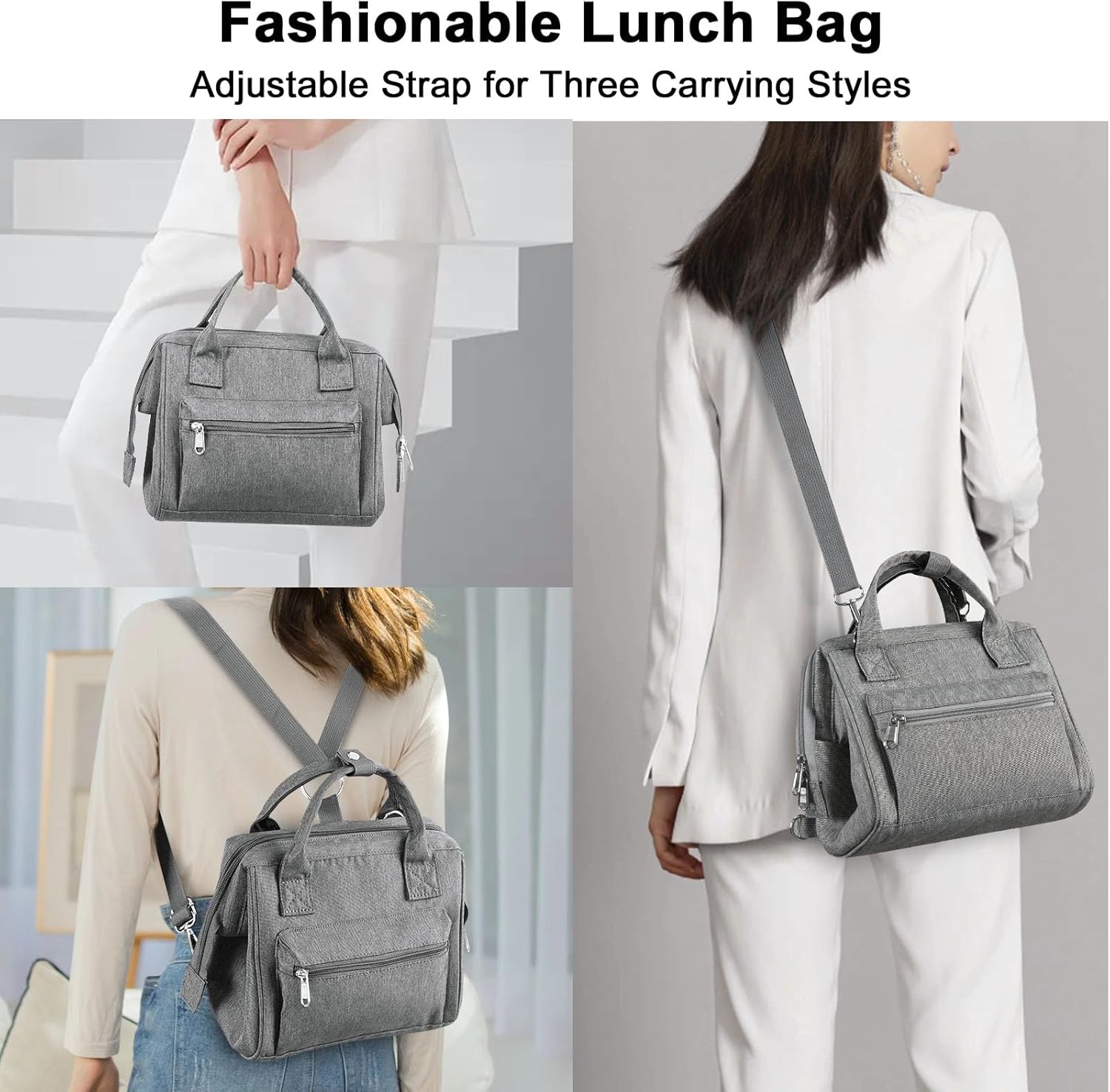 Lonchera aislada para mujer, pequeñas bolsas de almuerzo para el trabajo, elegantes bolsas de almuerzo pequeñas para adultos con correa, bolsa de