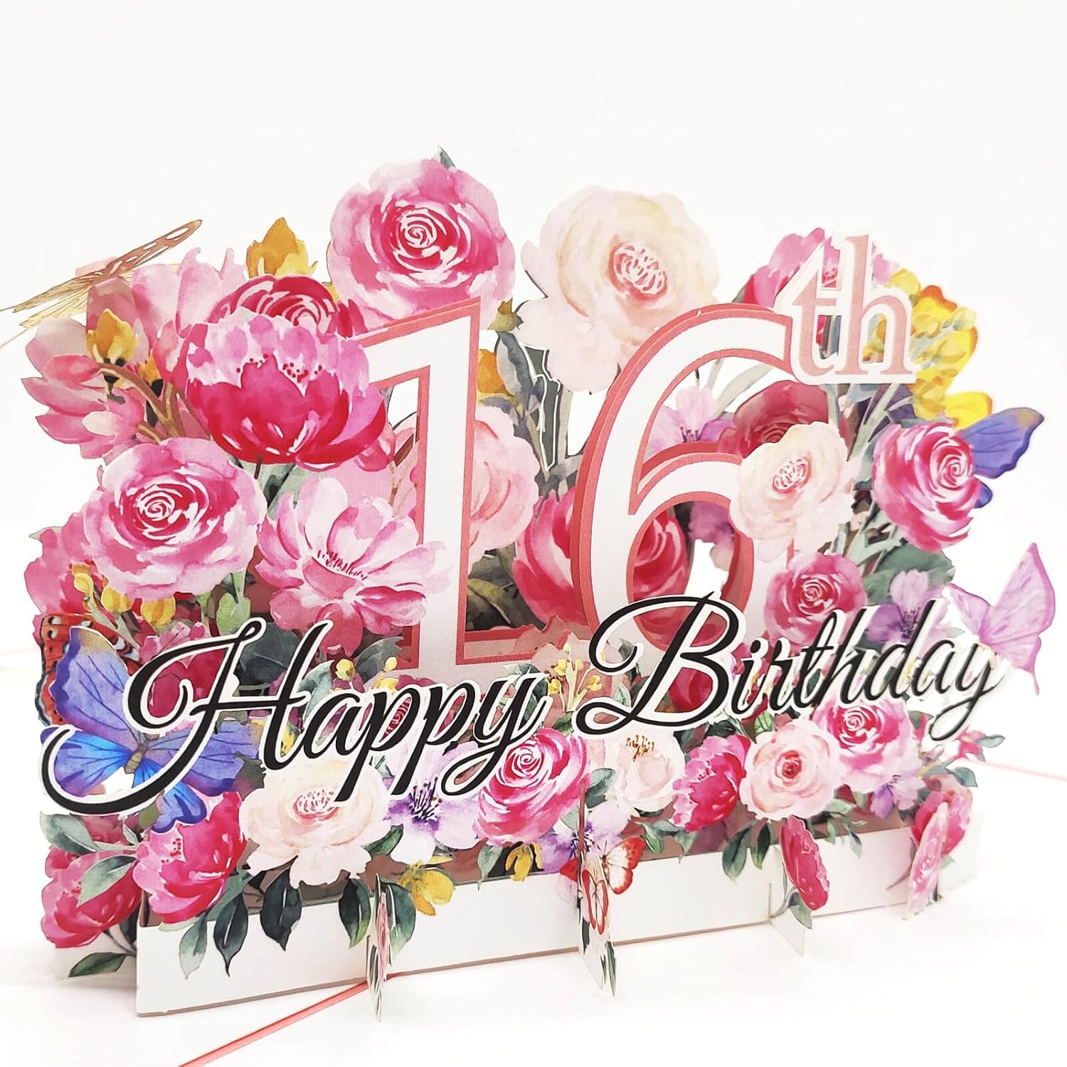 Tarjeta de cumpleaños de 16 años, divertida tarjeta de cumpleaños desplegable para niñas, regalo de cumpleaños para hija, hermana, amigas, tarjetas