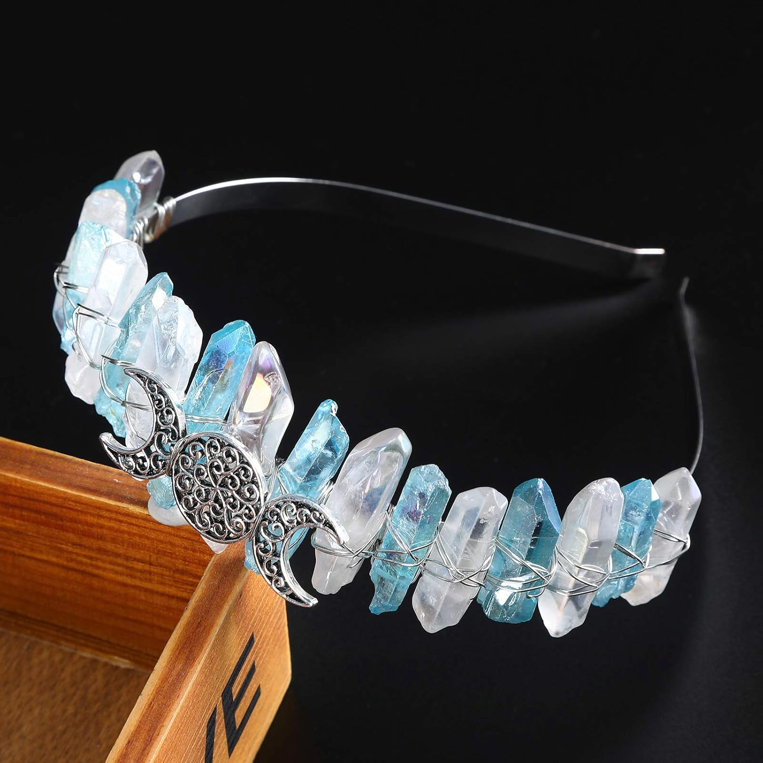 Aura Diadema de cristal crudo  Tiara de diamantes de imitación, accesorios para el pelo de sirena para mujer, fiesta, boda