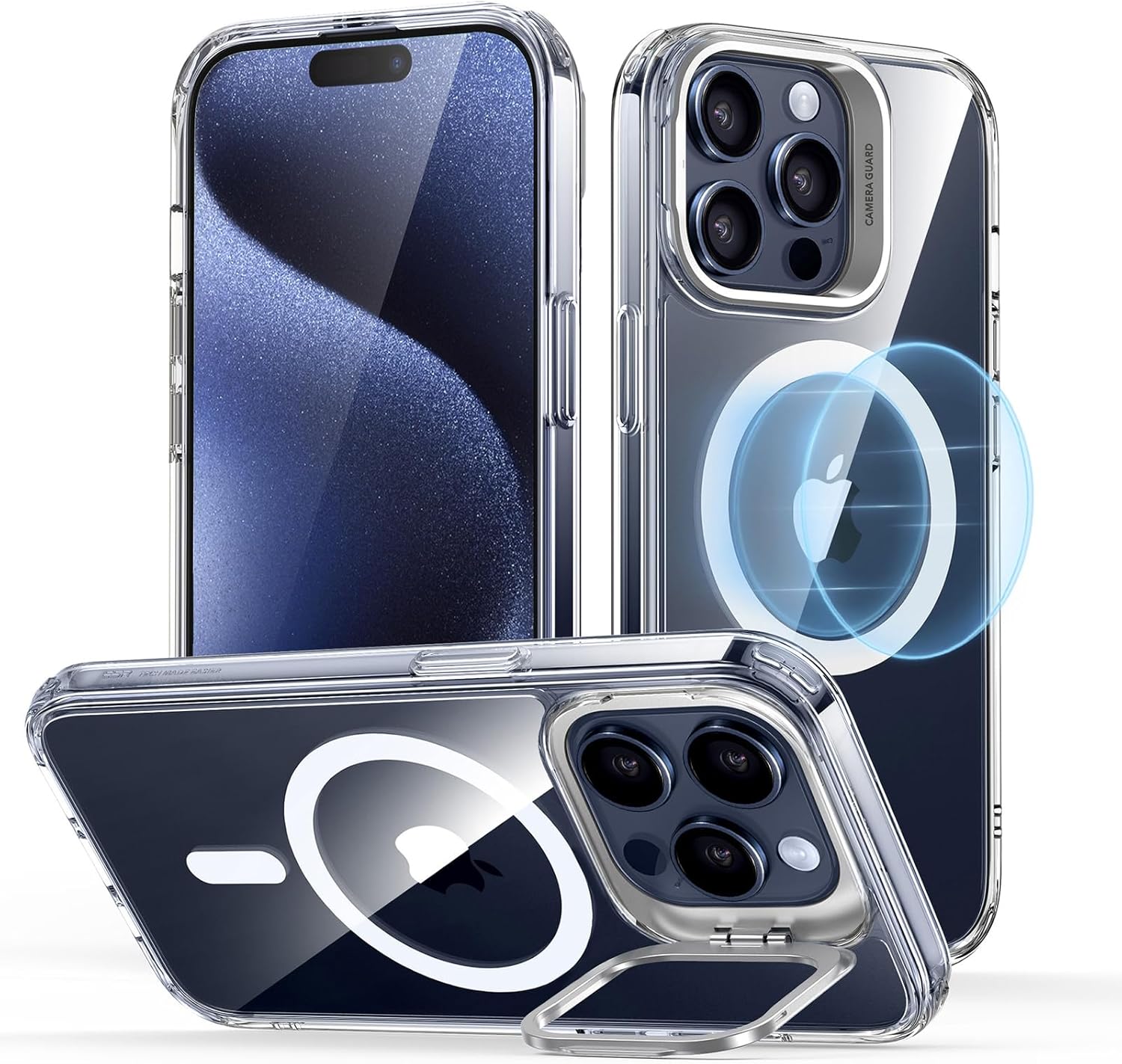 ESR Funda para iPhone 15 Pro Max, compatible con MagSafe, funda protectora de grado militar, funda de teléfono con soporte integrado, cubierta