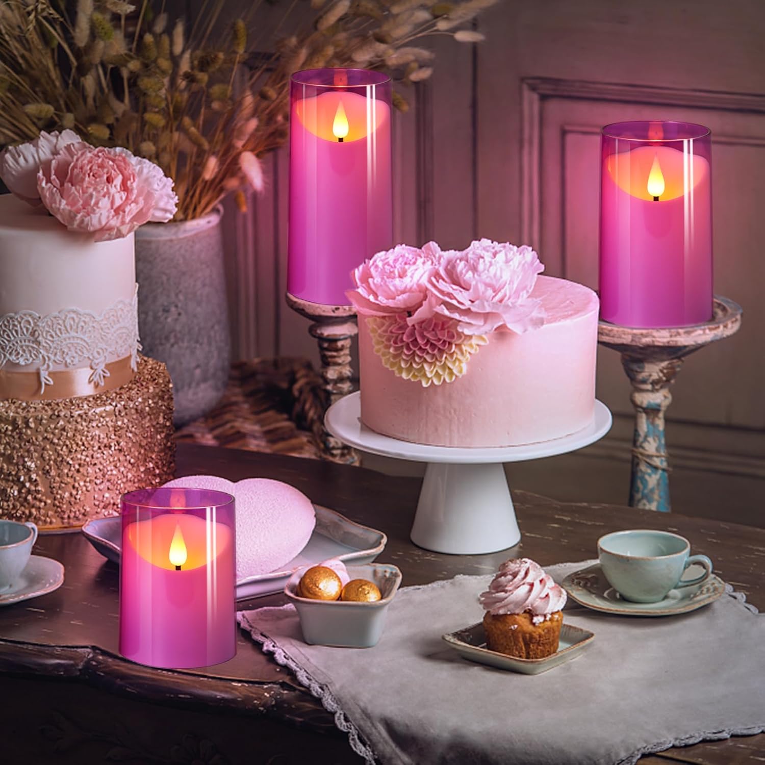 NURADA Velas sin llama velas LED de acrílico irrompible de mecha 3D que funcionan con pilas, velas de batería con control remoto y temporizador para