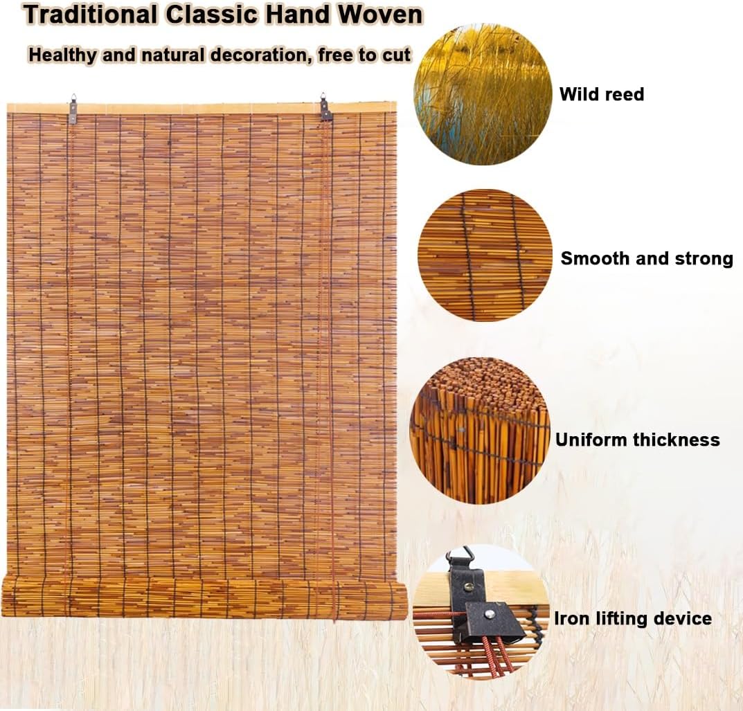 Persianas enrollables de caña para exteriores, cortinas de bambú, persianas de bambú con levantador, persianas enrollables romanas para patio,