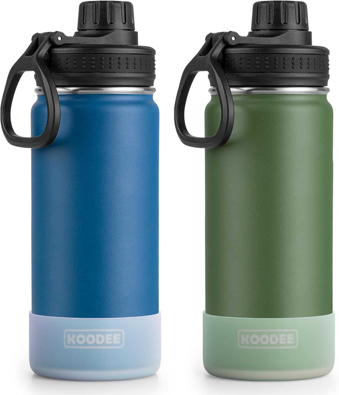koodee Paquete de 2 botellas de agua aisladas, 18 onzas, de acero inoxidable, al vacío, de metal, con tapa de boquilla a prueba de fugas (azul