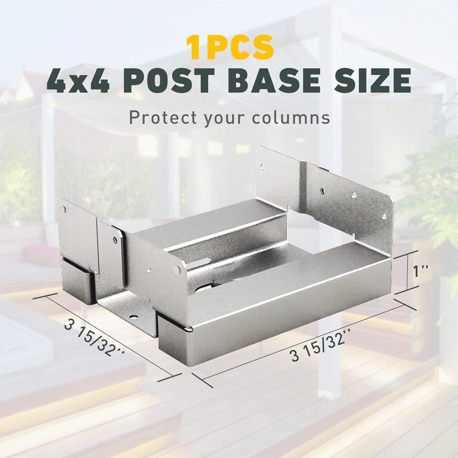 Base de poste de 4 x 4 (tamaño interior 3 12 x 3 12 pulgadas), soportes de poste de madera ajustables para hormigón para terrazapatioglorietapérgola