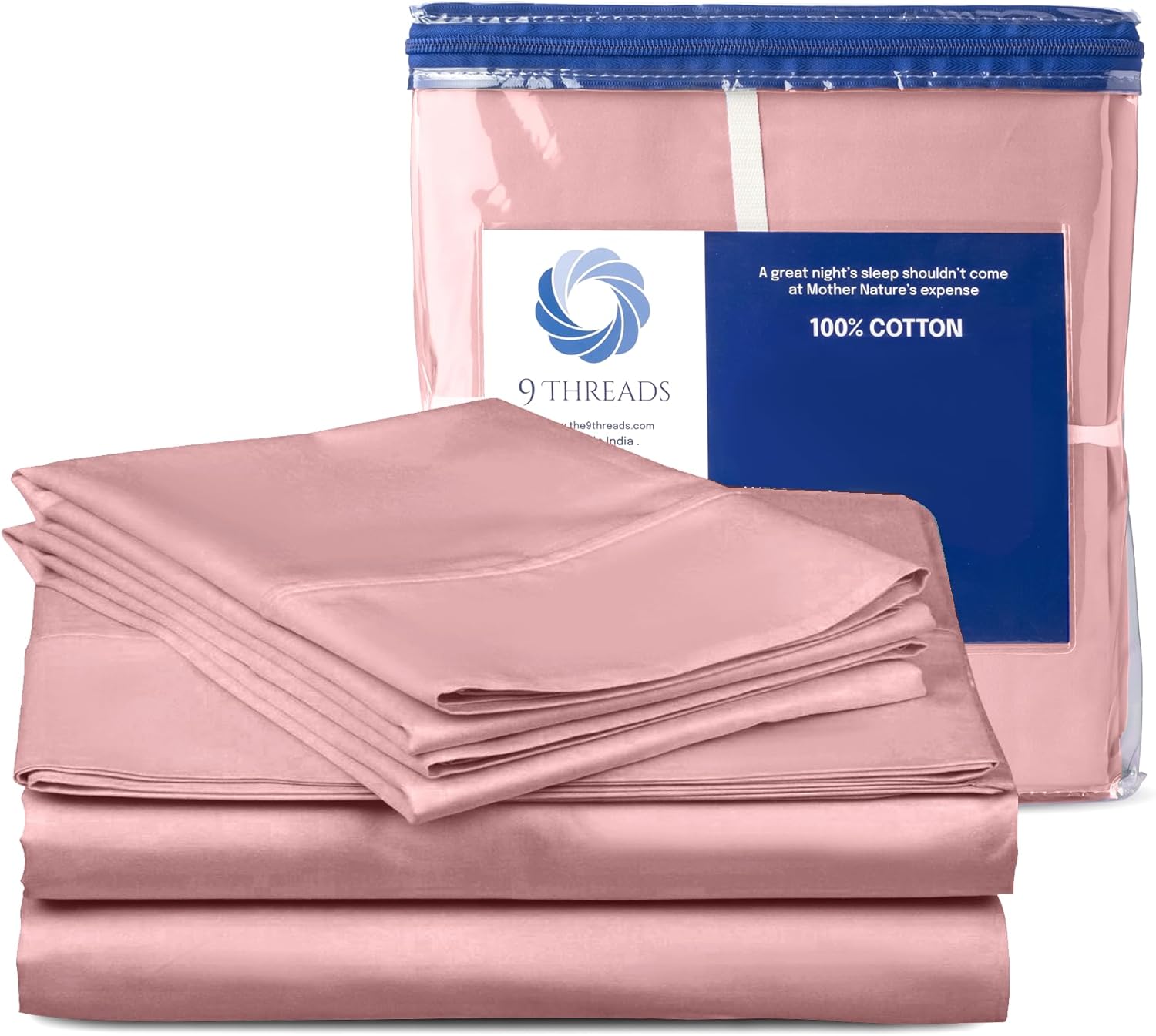 9Threads Sábanas de satén 100 % algodón de 400 hilos, con bolsillo profundo, sábanas de algodón vigorosas, frescas y fuertes (rosa claro,