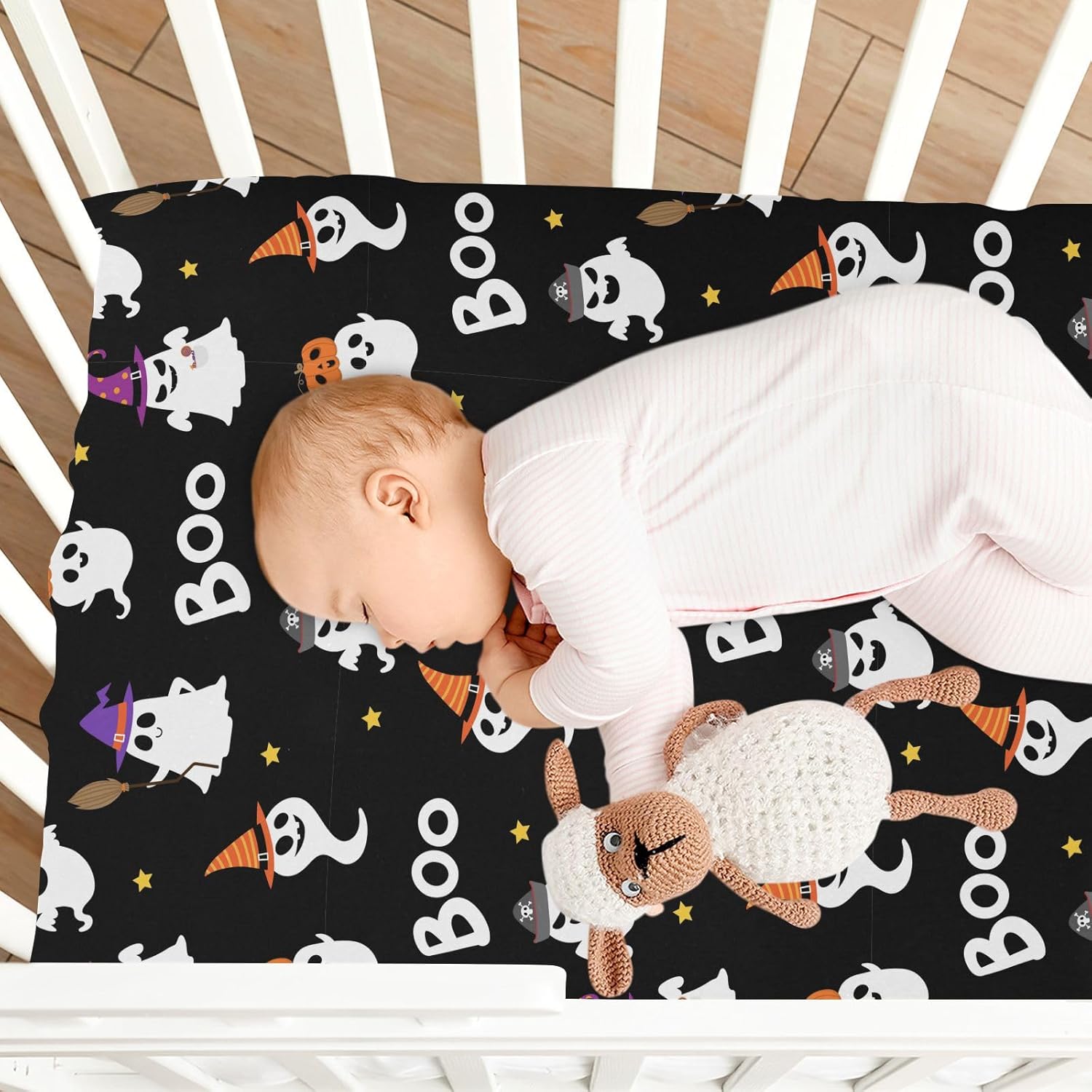 Sábana bajera ajustable para cuna de bebé, con bonito diseño de fantasma, para guardería, para niños y niñas, para cuna, mini cuna, 52 x 28 pulgadas