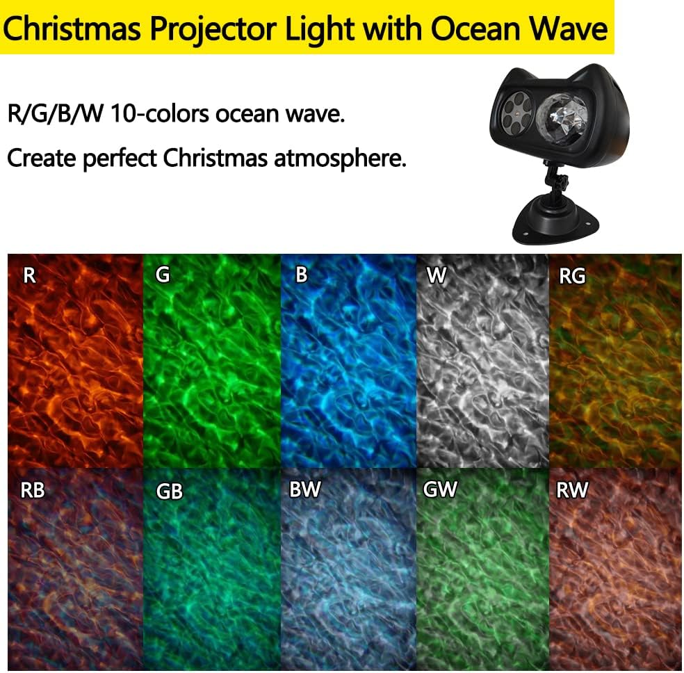 FCXJTU Proyectores LED 2 en 1 de copos de nieve de Navidad con 96 efectos HD, patrones de ondas oceánicas 3D, temporizador de control remoto