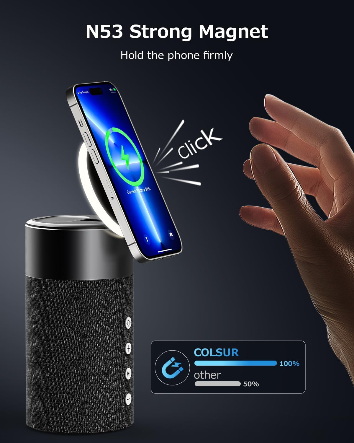 COLSUR Altavoz Bluetooth, cargador inalámbrico magnético, altavoces Bluetooth con luz nocturna, estación de carga inalámbrica 2 en 1 para iPhone