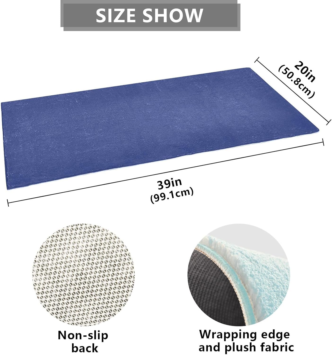 Joisal Alfombra de baño absorbente azul mineral oscuro, cómoda alfombra de baño antideslizante, duradera y suave, 39 x 20 pulgadas