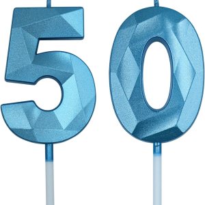 Velas de cumpleaños 50 para pastel, vela azul número 50 en forma de diamante 3D, decoración de cumpleaños, suministros de fiesta para mujeres u Velas de cumpleaños 50 para pastel, vela azul número 50 en forma de diamante 3D, decoración de cumpleaños, suministros de fiesta para mujeres u