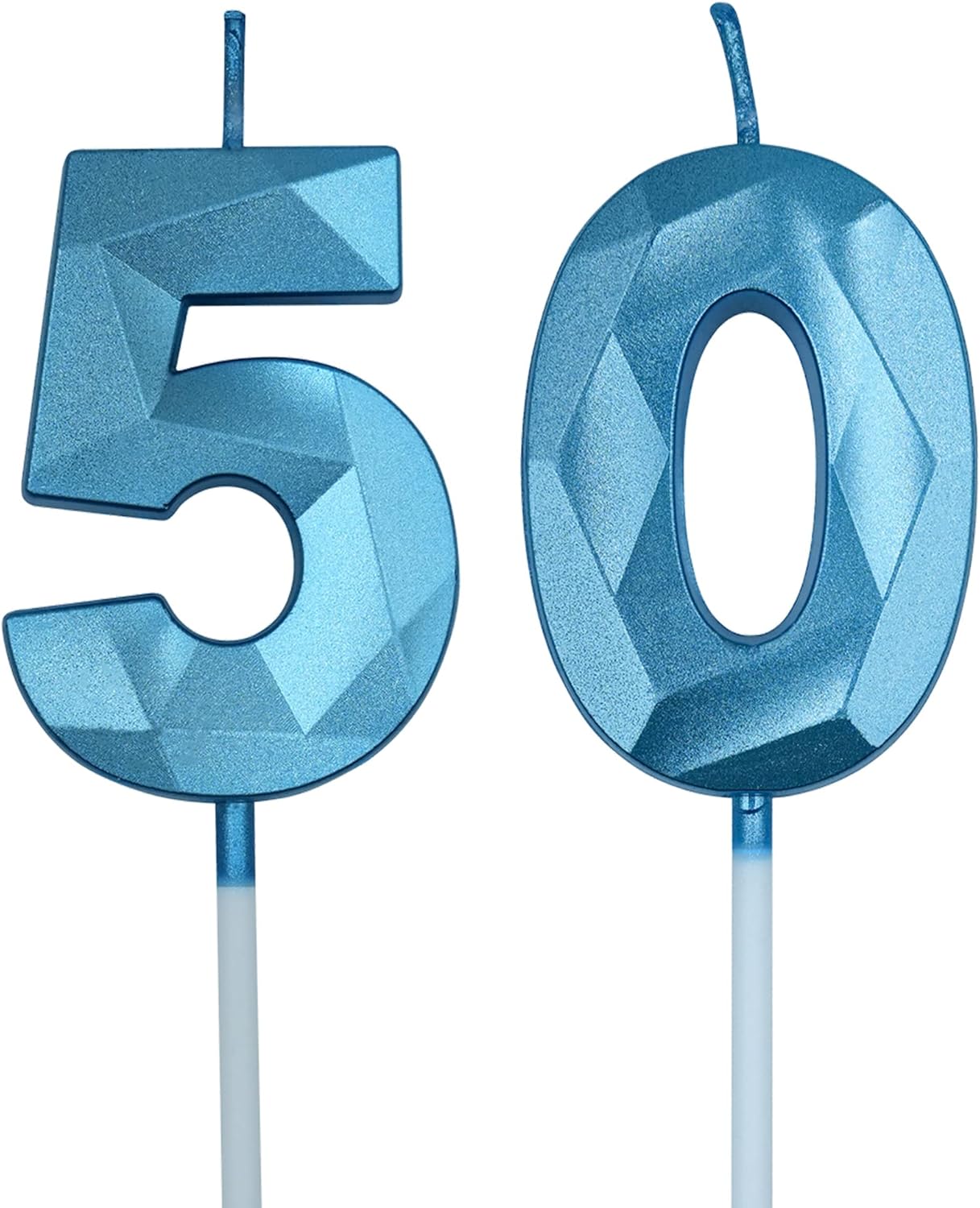 Velas de cumpleaños 50 para pastel, vela azul número 50 en forma de diamante 3D, decoración de cumpleaños, suministros de fiesta para mujeres u