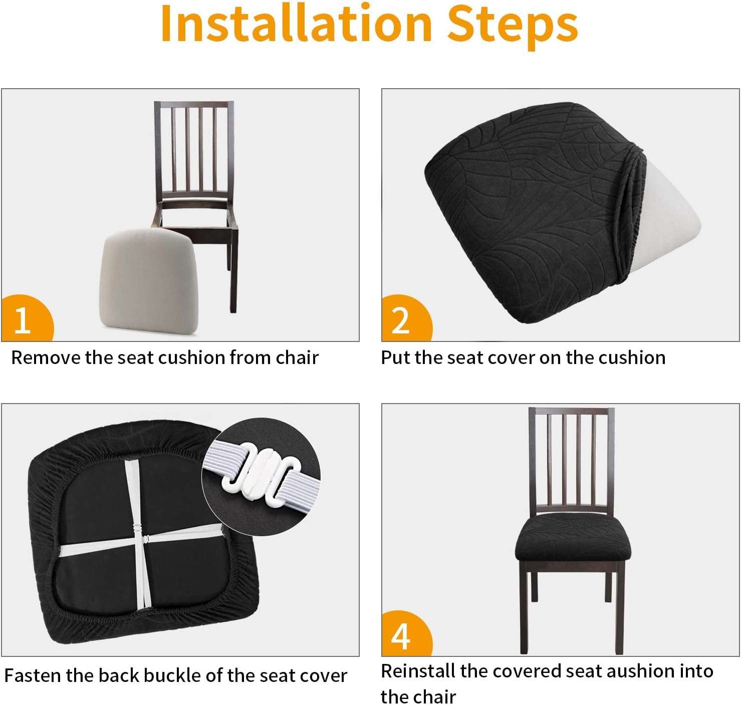 Juego de 6 fundas impermeables para asiento de silla de comedor, fundas de silla de jacquard elásticas, extraíbles y lavables para sillas de cocina,