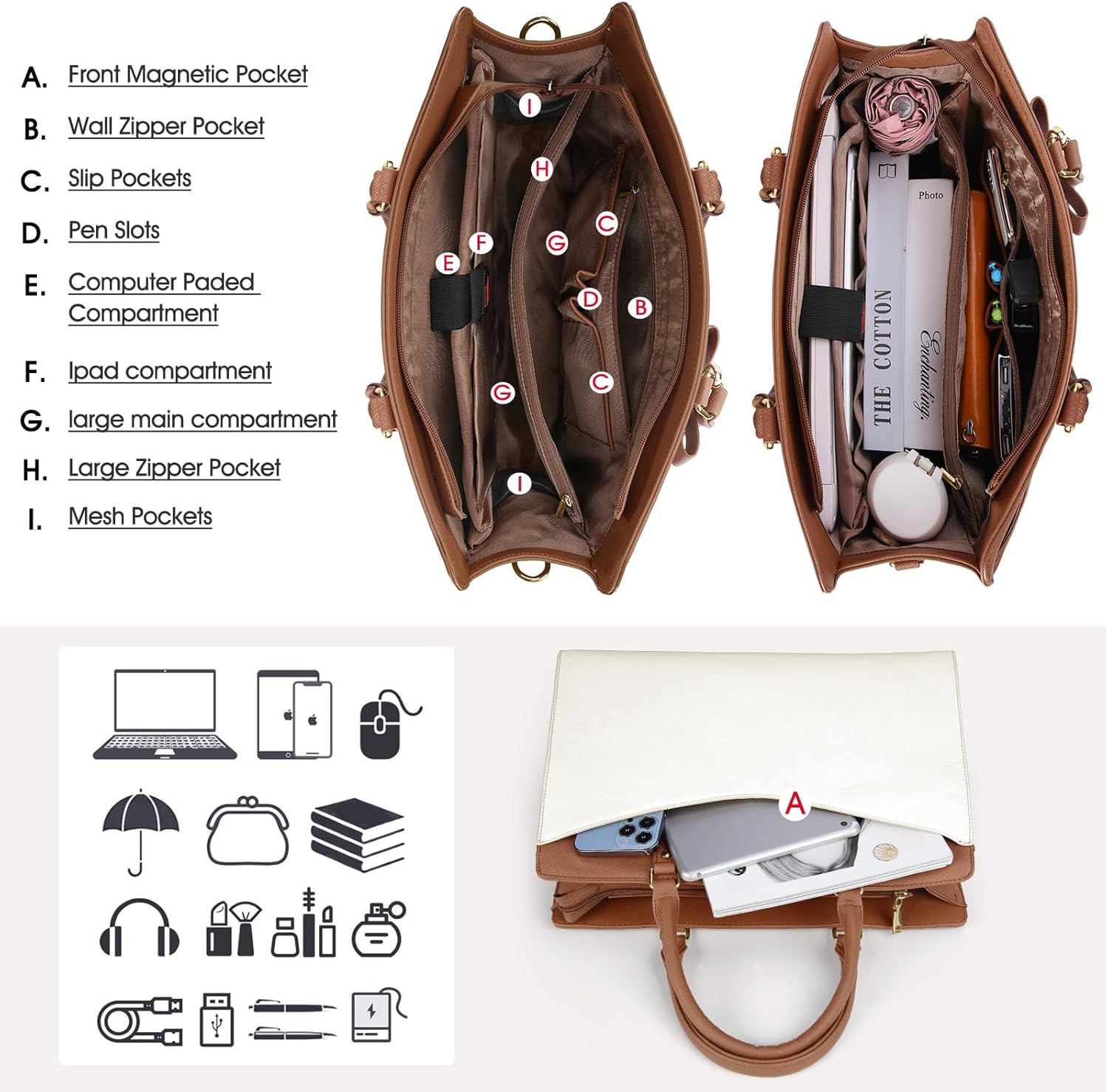 RAINSMORE Bolsa para laptop para mujer, 15.6 pulgadas, piel sintética, bolsa de trabajo profesional, para negocios, oficina, trabajo, impermeable,
