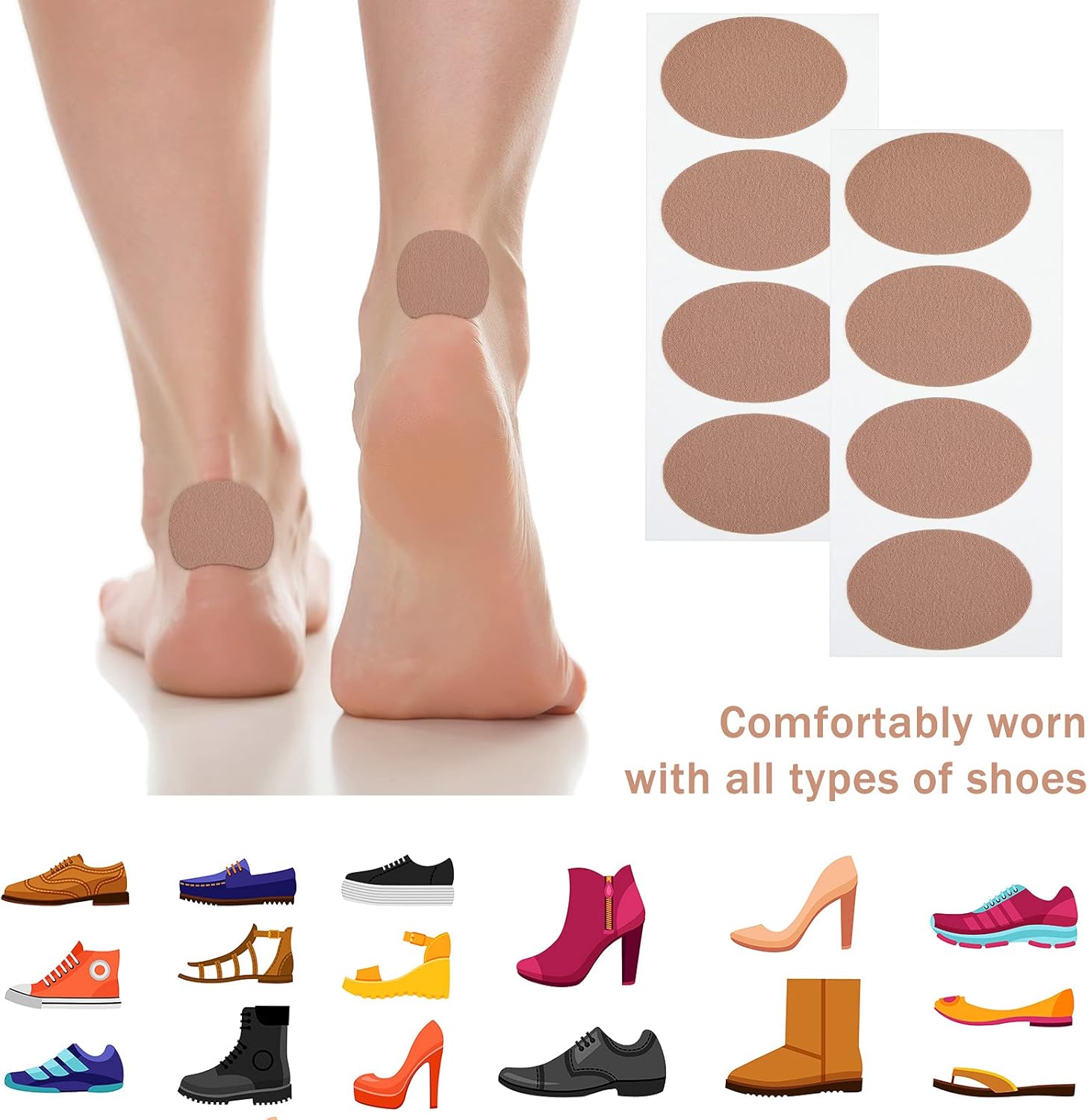 Almohadillas ovaladas, cintas adhesivas, parches de punto, prevención de fricción para talón y dedos para botas, senderismo, zapatos inadecuados