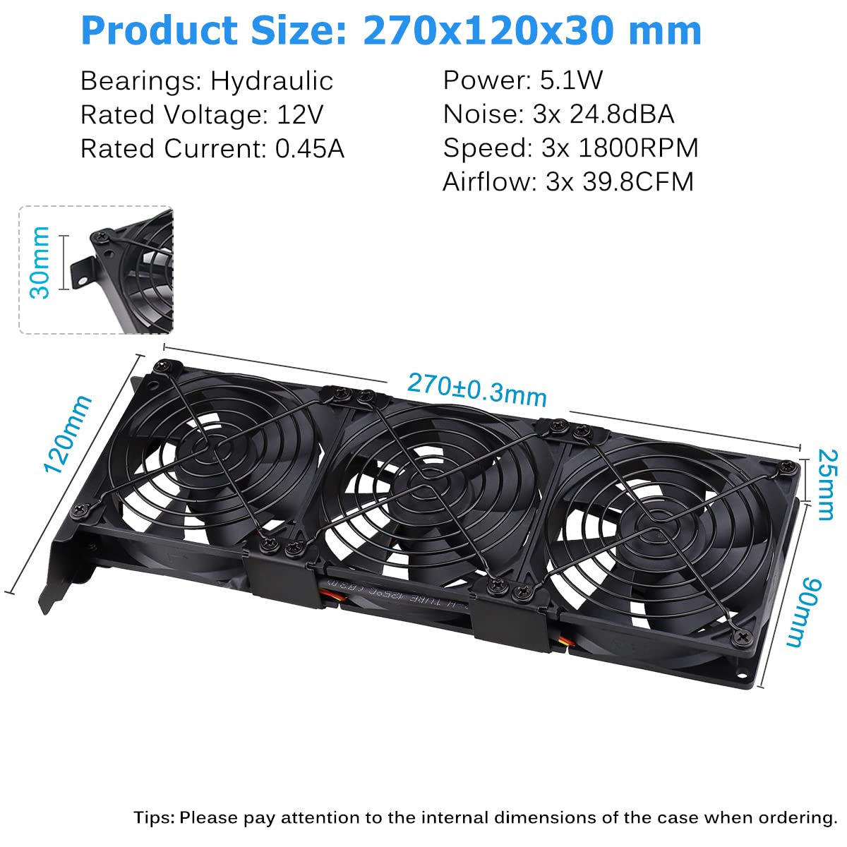 GDSTIME Ventiladores de tarjeta gráfica, ranura PCI 0.118 x 3.543 in 3.622 in, ventilador de tarjeta gráfica, enfriador de tarjeta de video,