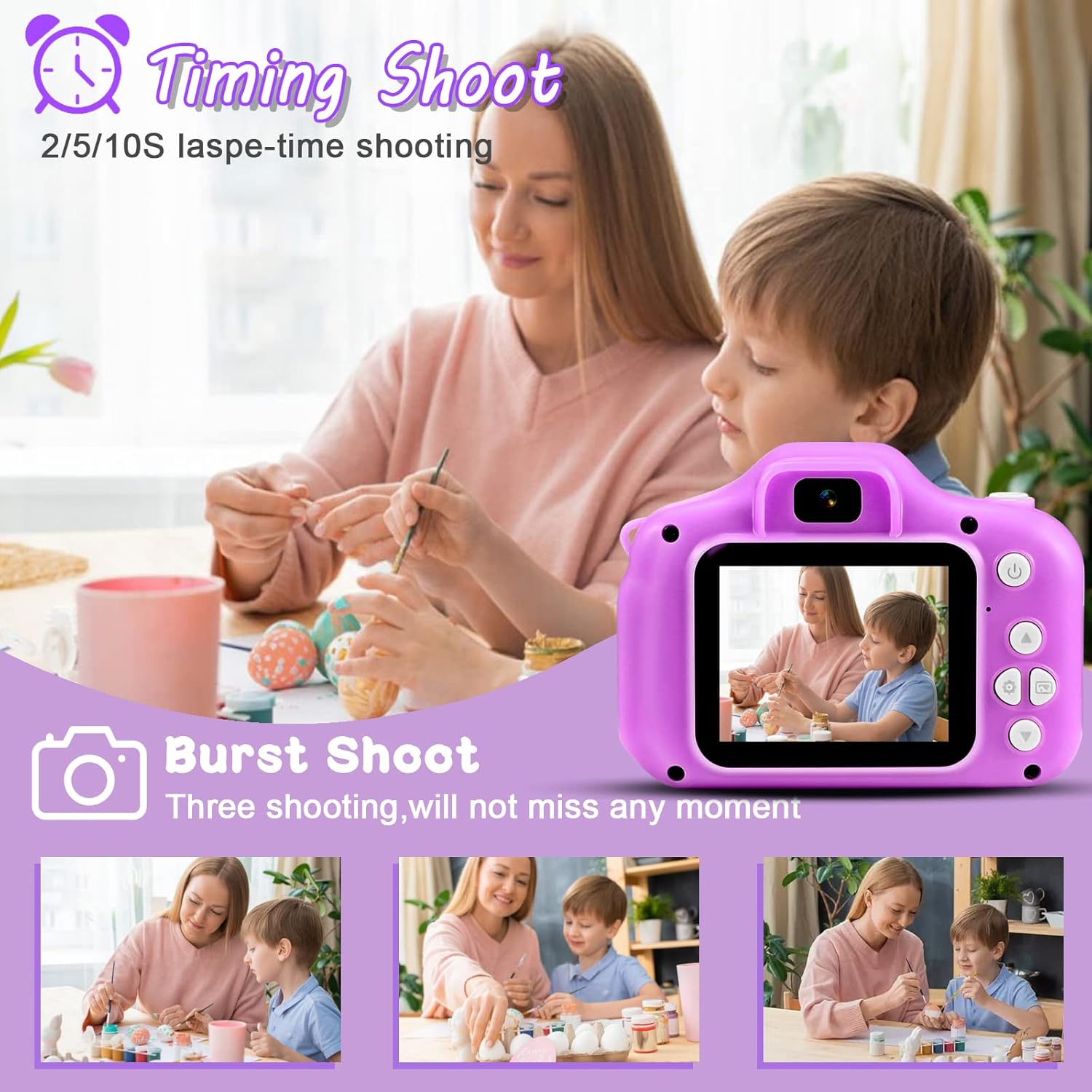 hyleton Cámara digital para selfie para niños, juguetes de cámara de video para niños de 3, 4, 5, 6, 7, 8, 9 años, regalo de cumpleaños de Navidad