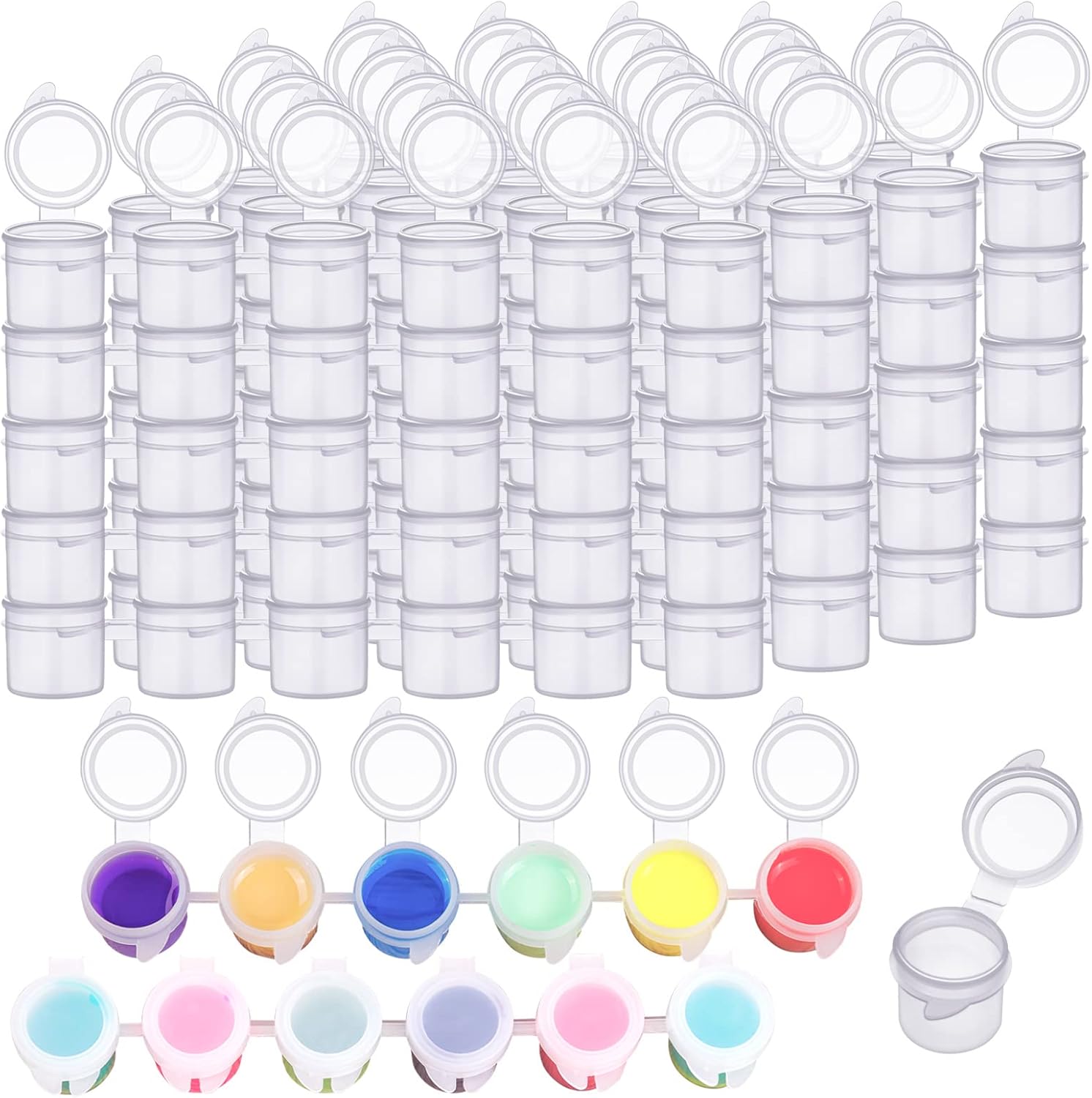 120 macetas de pintura con tapas, 0.2 fl oz0.17 onzas, macetas grandes vacías con tapas, contenedor de pintura acrílica fácil de abrir, tiras de