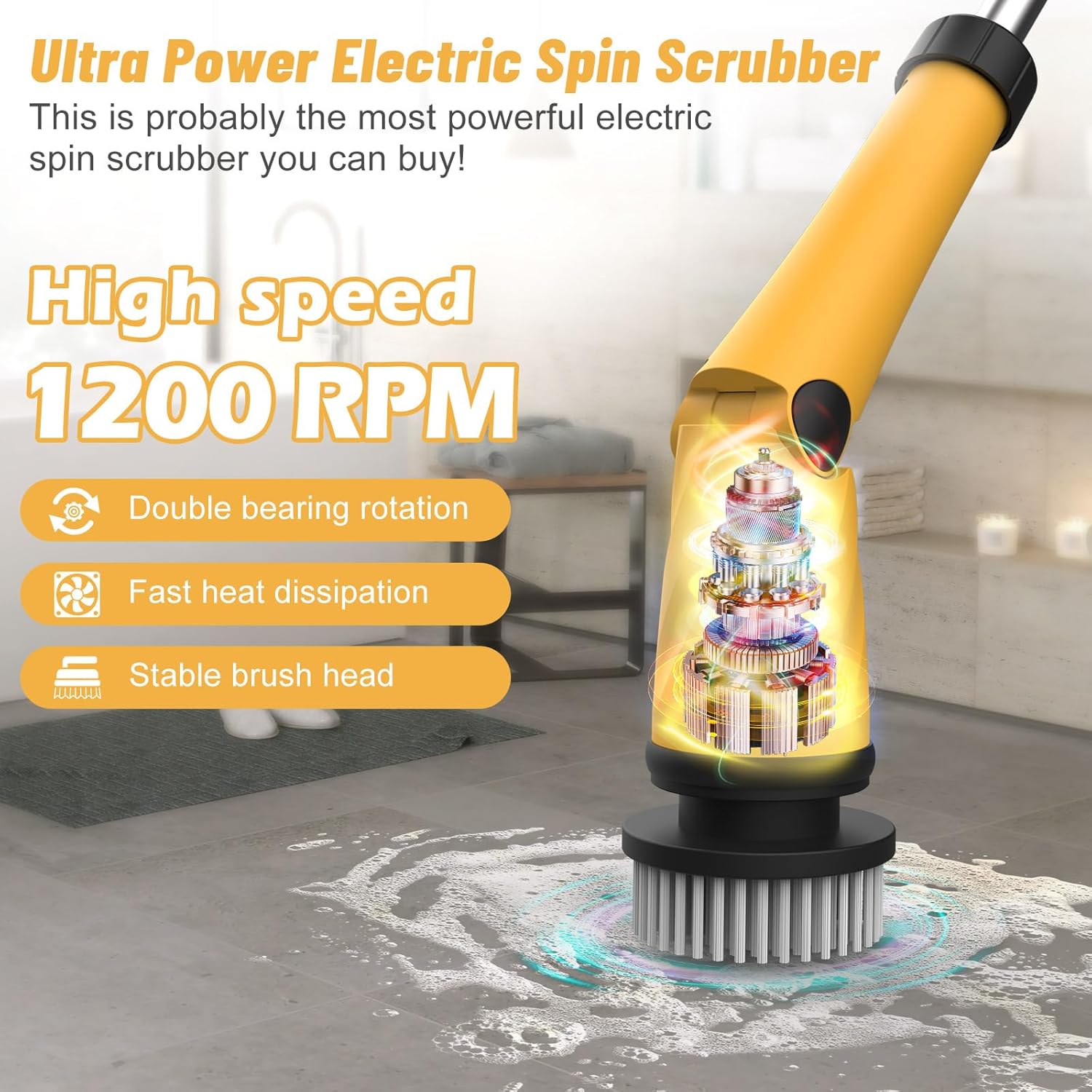 Qimedo Limpiador eléctrico giratorio con dos baterías, limpiador eléctrico de alta potencia de 1200 RPM para limpieza, cepillo de limpieza