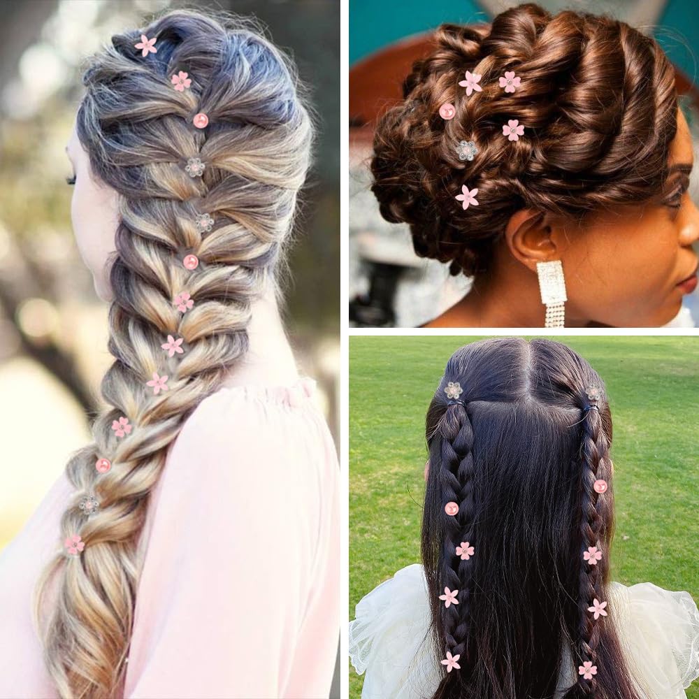 Ahoney 20 mini clips para el cabello con flores rosas con diamantes de imitación, bonitos horquillas para el cabello, decoraciones para boda,