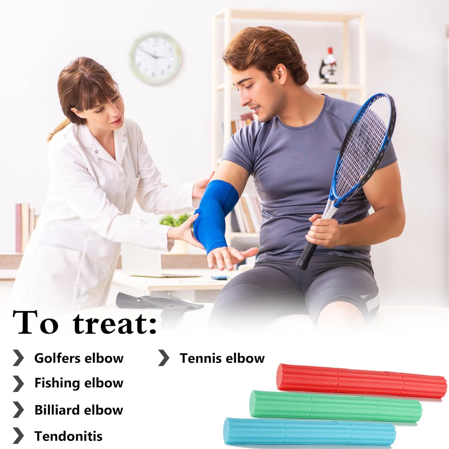 Barra fortalecedora de terapia flexible, barra de terapia física para codo de tenista, barra de resistencia para codo de golfistas, tendinitis,
