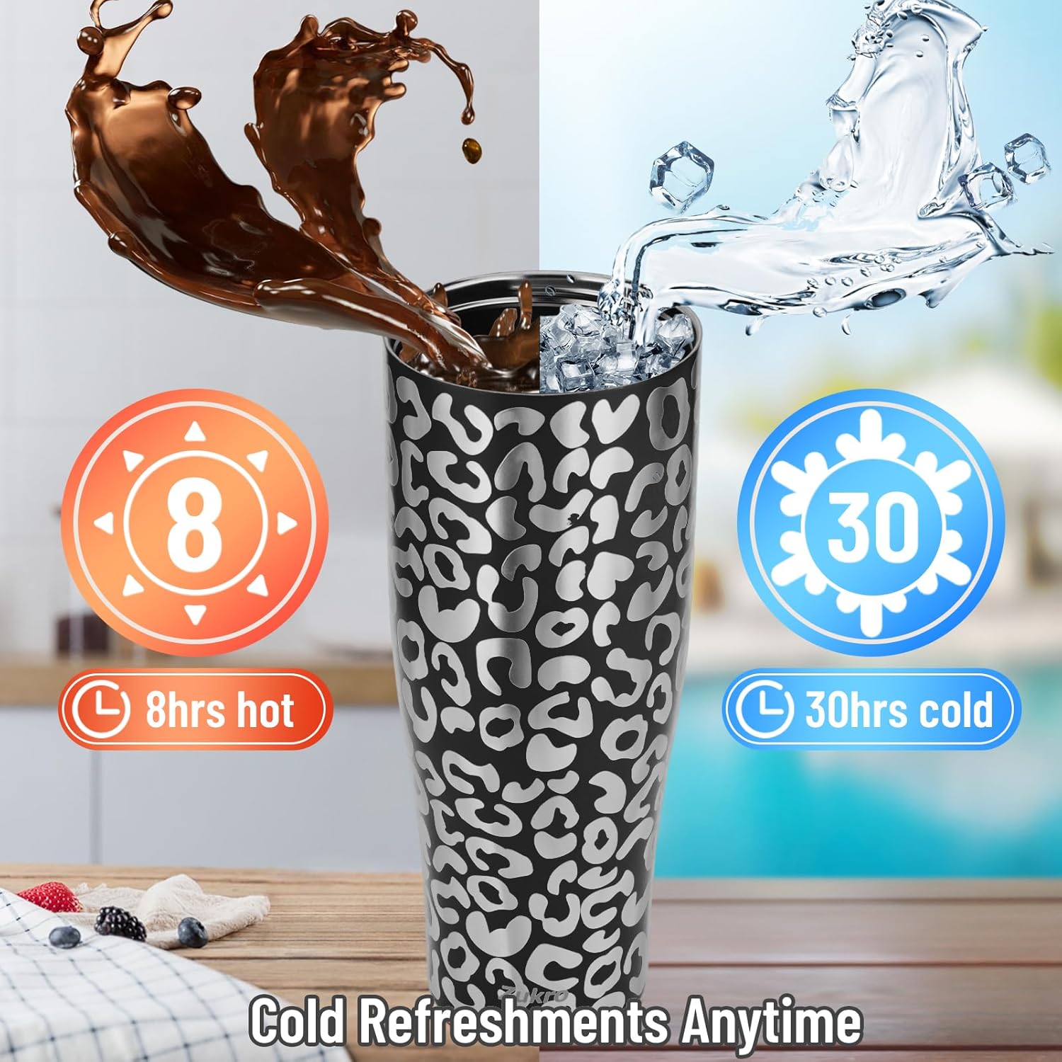 Zukro Vaso de 50 onzas con asa superior, botella de agua de acero inoxidable aislada a prueba de fugas con popote abatible para viajes, al aire