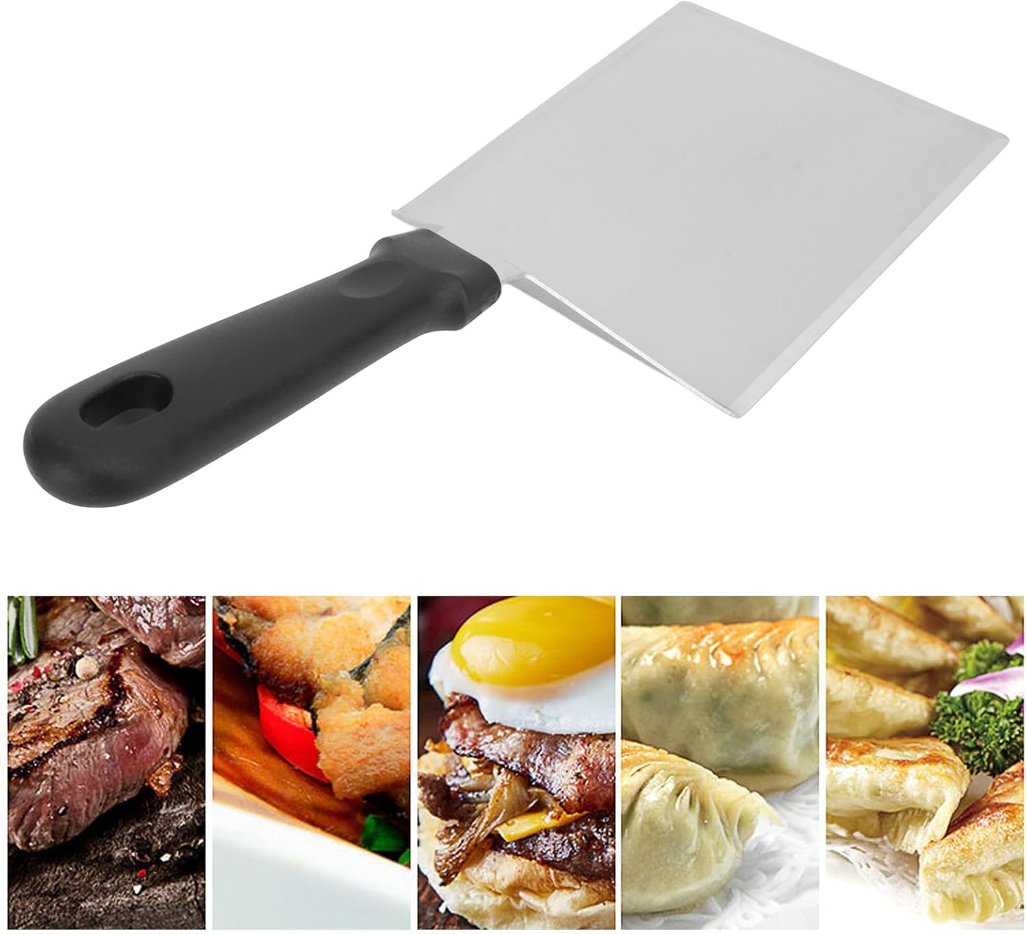 Espátula de pizza de acero inoxidable, espátula de cocina para pasteles, pizza, panqueques, salteado, cocina (espátula cuadrada, mango de plástico)
