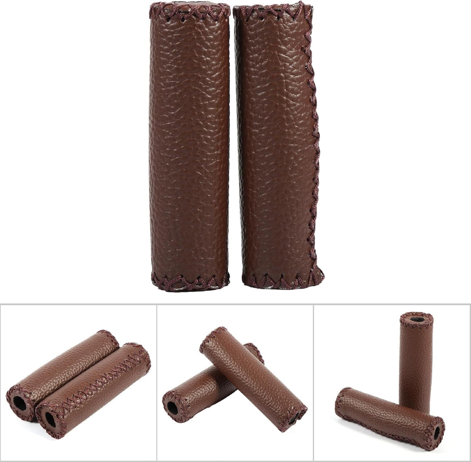 1 par de agarres de manillar de bicicleta de cuero artificial retro de tres colores con costura cosida a mano manija de bicicleta empuñaduras