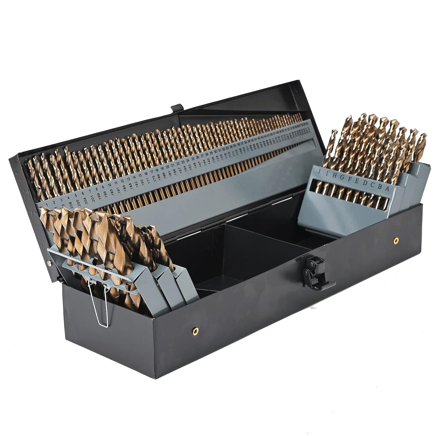 Juego de brocas de cobalto M35 al 5% 115 piezas (116″-12″, A-Z, 1-60), brocas Jobber de vástago recto, brocas helicoidales de metal HSS para metal