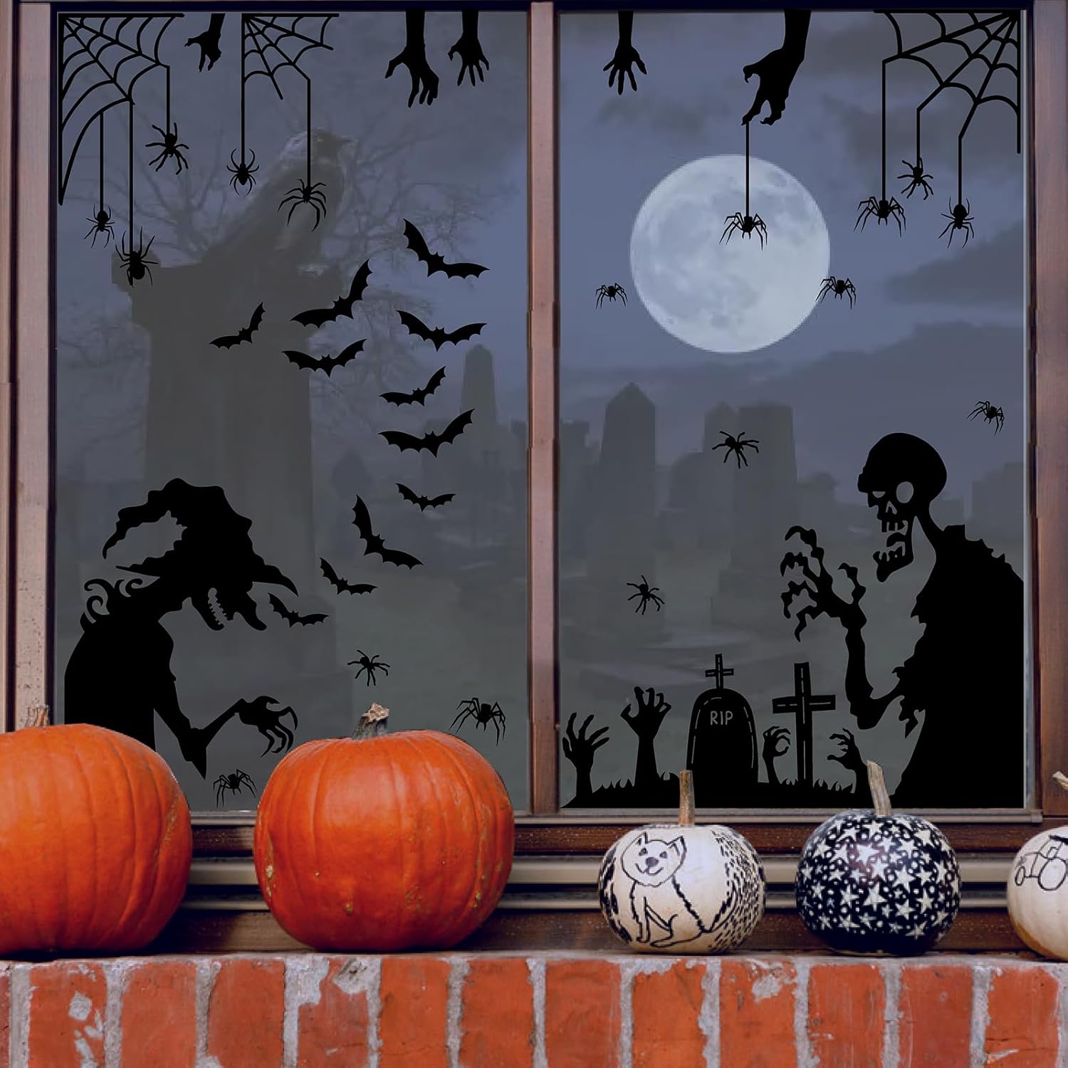 Calcomanías grandes de pared de Halloween, murciélagos de Halloween, calcomanías de pared de araña de vinilo, calcomanías de pared extraíbles de