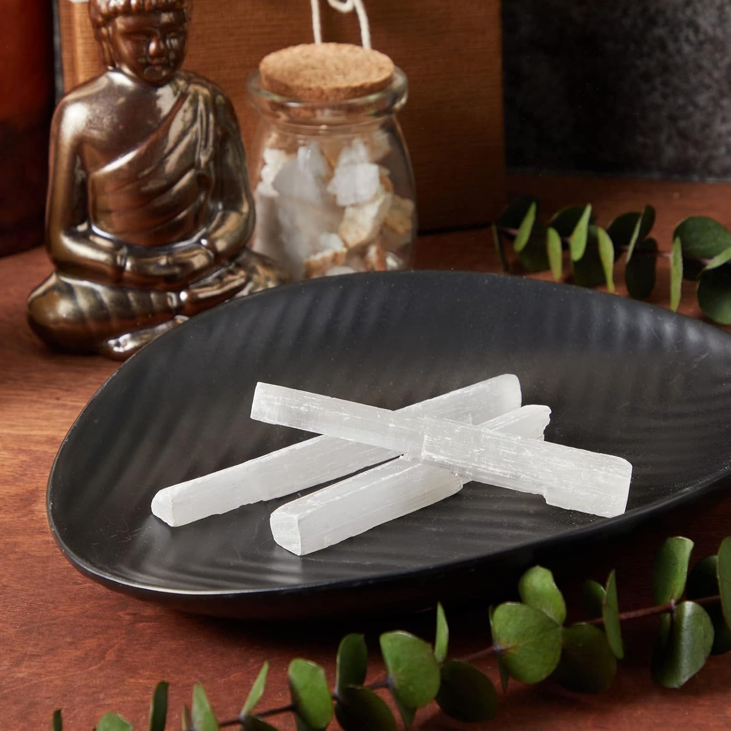 Wellbrite Varitas de selenita a granel, cristales curativos grandes para meditación (3-5 pulgadas, 3 libras)