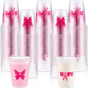 200 vasos de plástico para concientización del cáncer de mama, vasos desechables a granel, vasos de plástico transparente de cinta rosa, vasos de 200 vasos de plástico para concientización del cáncer de mama, vasos desechables a granel, vasos de plástico transparente de cinta rosa, vasos de