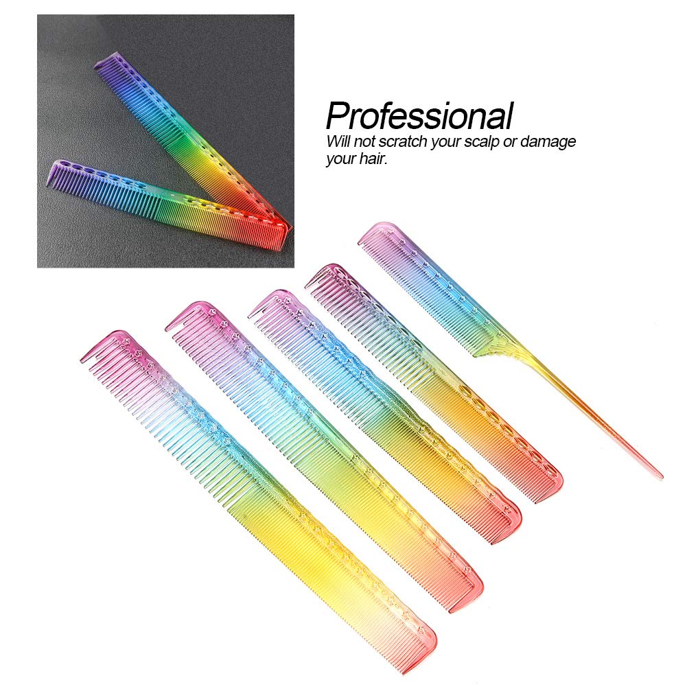 Peine de peluquería 5 piezas profesional color arco iris corte peine, corte de pelo, peine de teñido de pelo, peine de pelo recto para peluquería