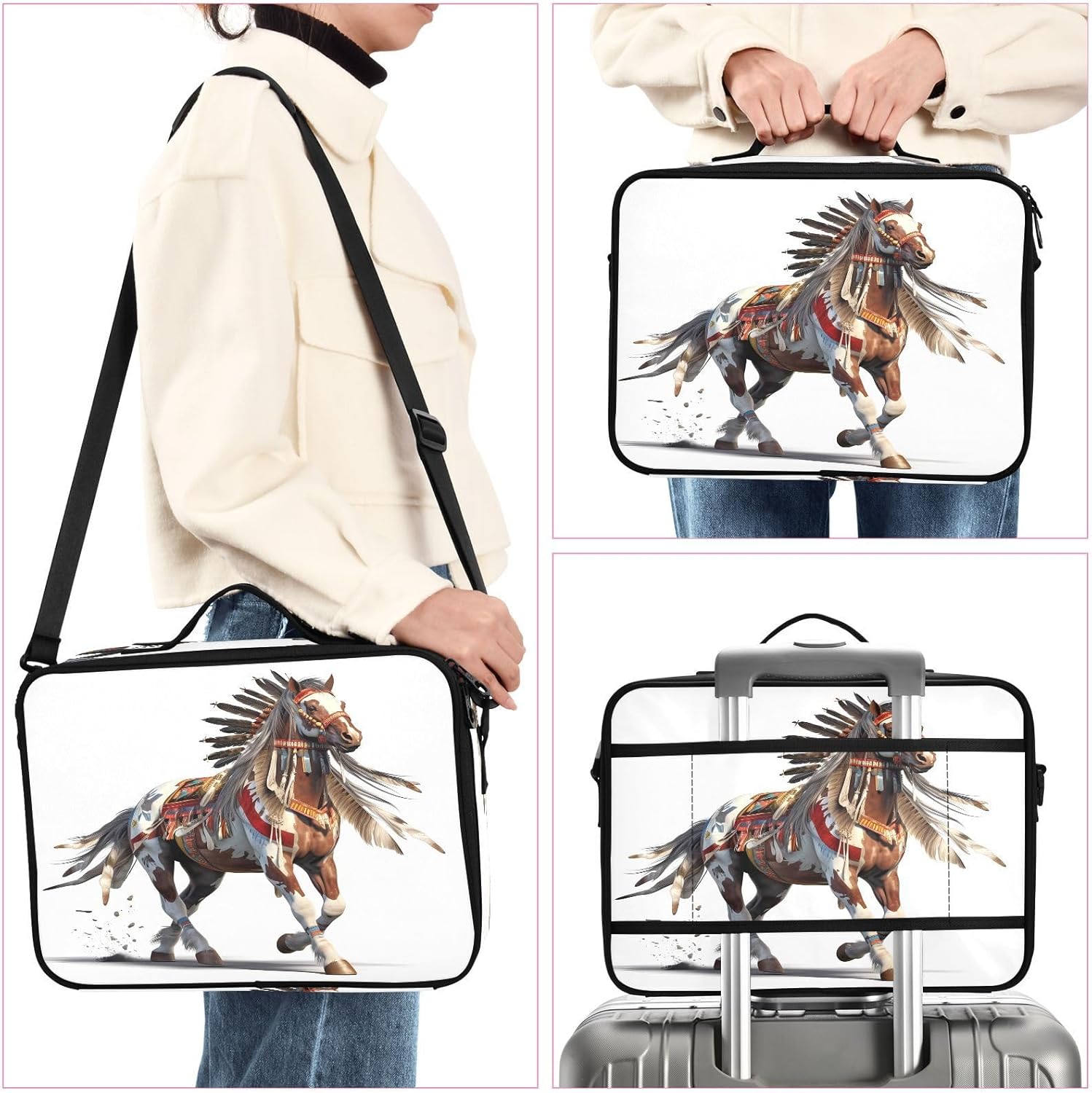 Bolsa de maquillaje de caballo indio, vaquero, occidental, bolsa de cosméticos de viaje, bolsa de almacenamiento portátil para artistas, bolsa de