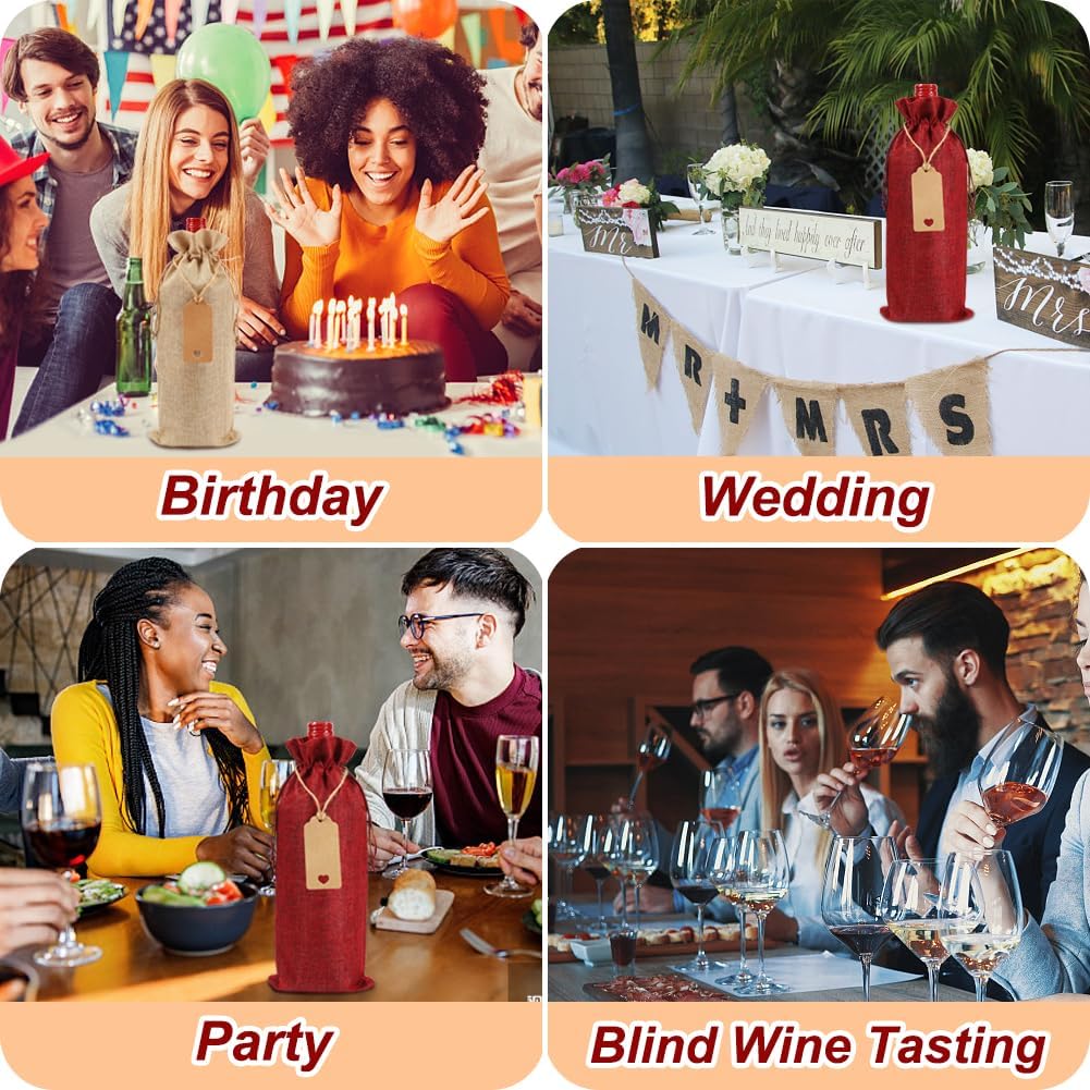 Shintop 12 bolsas de vino de arpillera, bolsas de regalo de vino de Navidad, bolsas reutilizables para botellas de vino con cordón para Navidad,