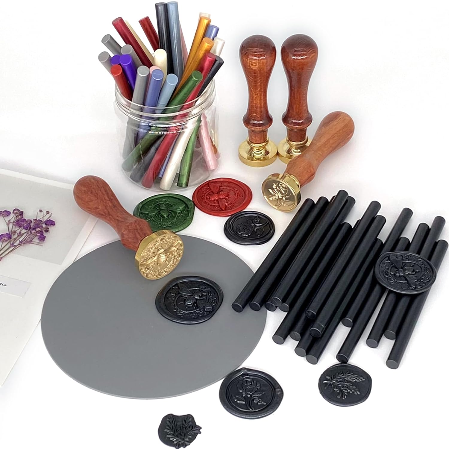 Andotopee – Kit de sellado de cera eléctrica, 40 varillas de sellado de cera negra para sello de cera, incluye pistola de pegamento de sellado de