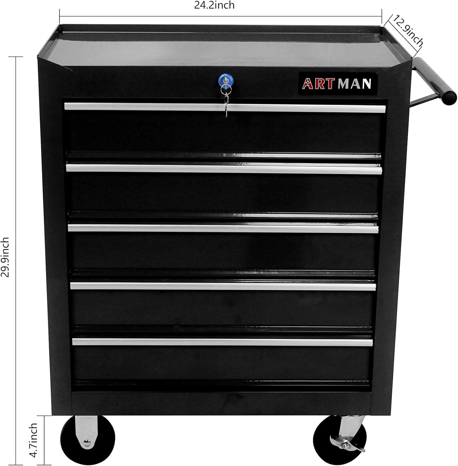 Campfun Carrito de herramientas rodante con 5 cajones, organizador de almacenamiento de herramientas de metal con sistema de bloqueo y ruedas, caja