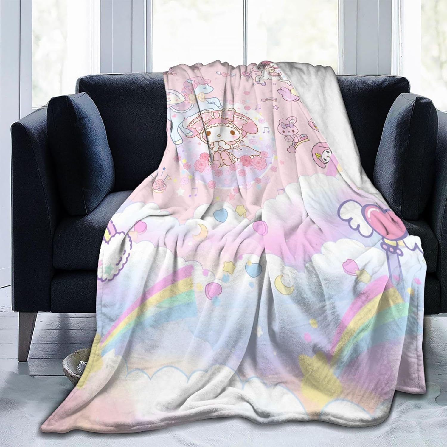 Manta de anime linda para niñas kawaii, color rosa, súper suave, ligera, acogedora felpa para picnic, viajes, sofá, cama, decoración para