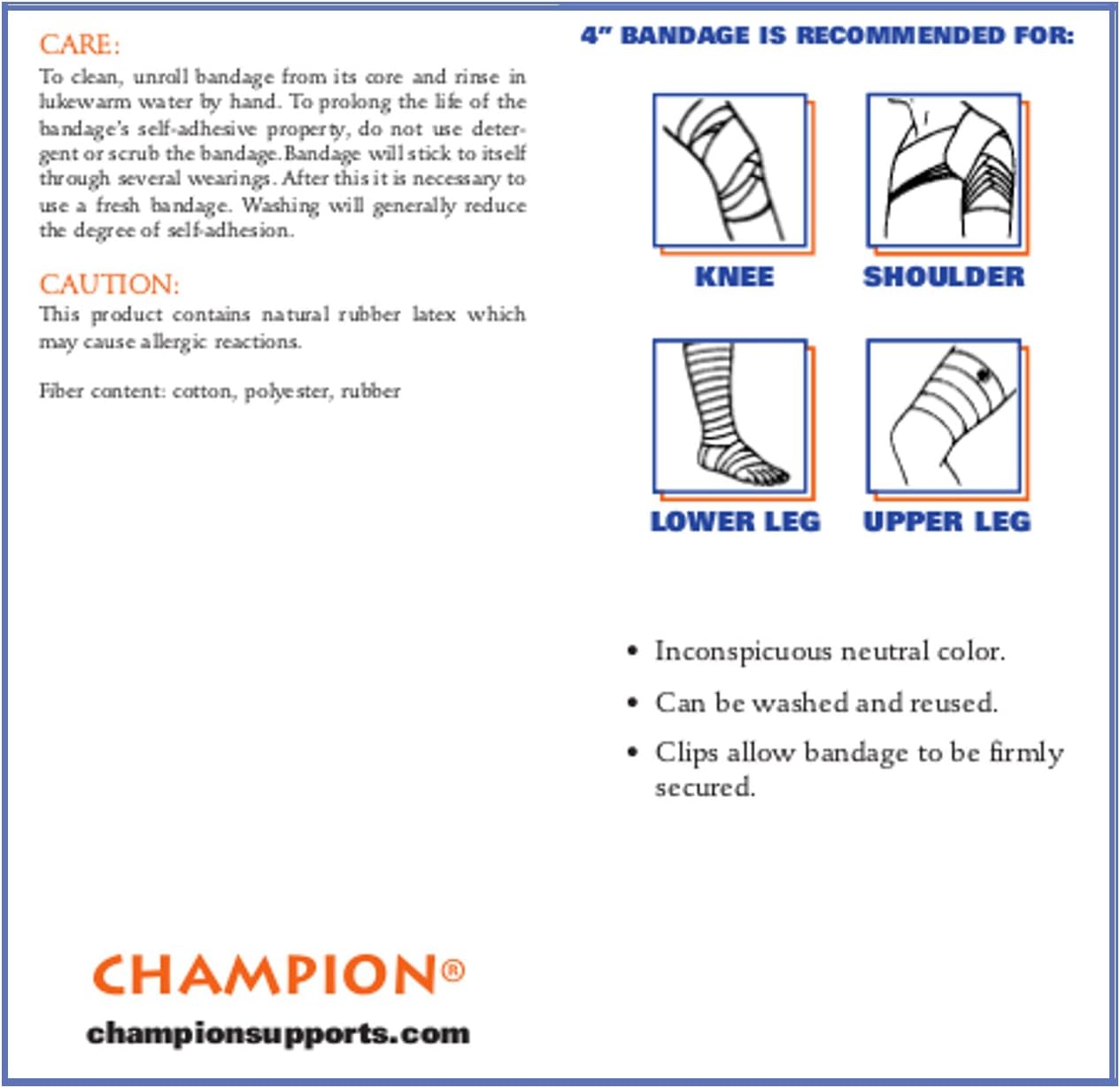CHAMPION Vendaje elástico autoadherente ajustable, beige, universal, 4 pulgadas de ancho
