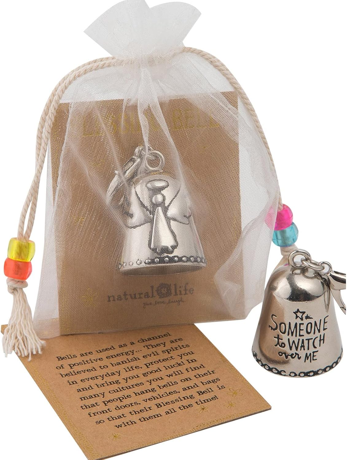 Campana de bendición de ángel de ángeles con manchas de vidrio transparente, con texto en inglés “Always with You” (Always with You), pequeña