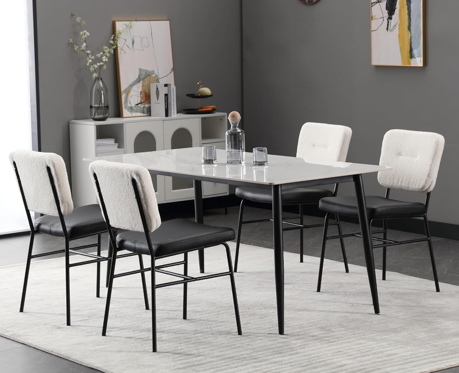 EALSON Juego de 2 sillas de comedor tapizadas de cuero, modernas sillas de comedor con patas de metal y respaldo de piel sintética, cómodas sillas
