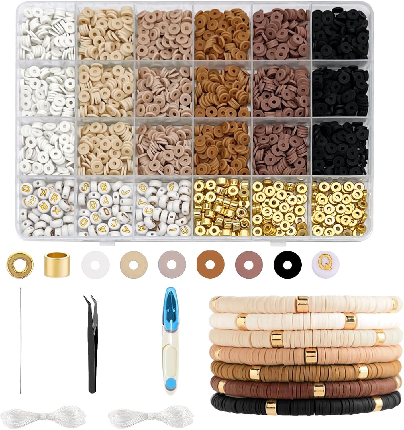 EMUFOOK Juego de 2414 cuentas de arcilla para hacer pulseras, kit de pulseras de la amistad para niñas y adultos, 6 colores de arcilla polimérica
